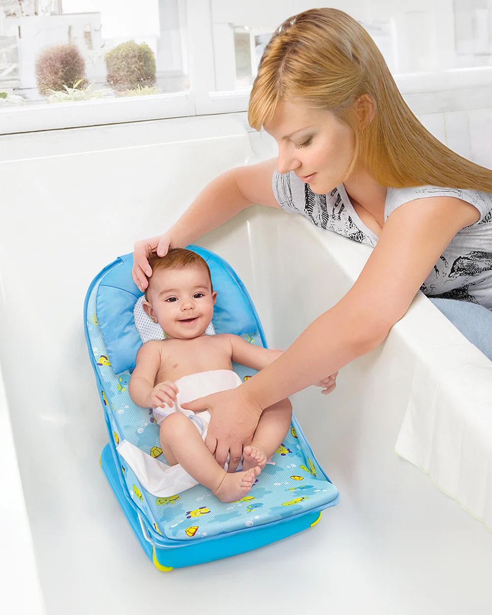 Mastela Deluxe Baby Bather-With 3 Position Recline & Padded Head Rest-0 to 6M-Ocean Blue - Image 7