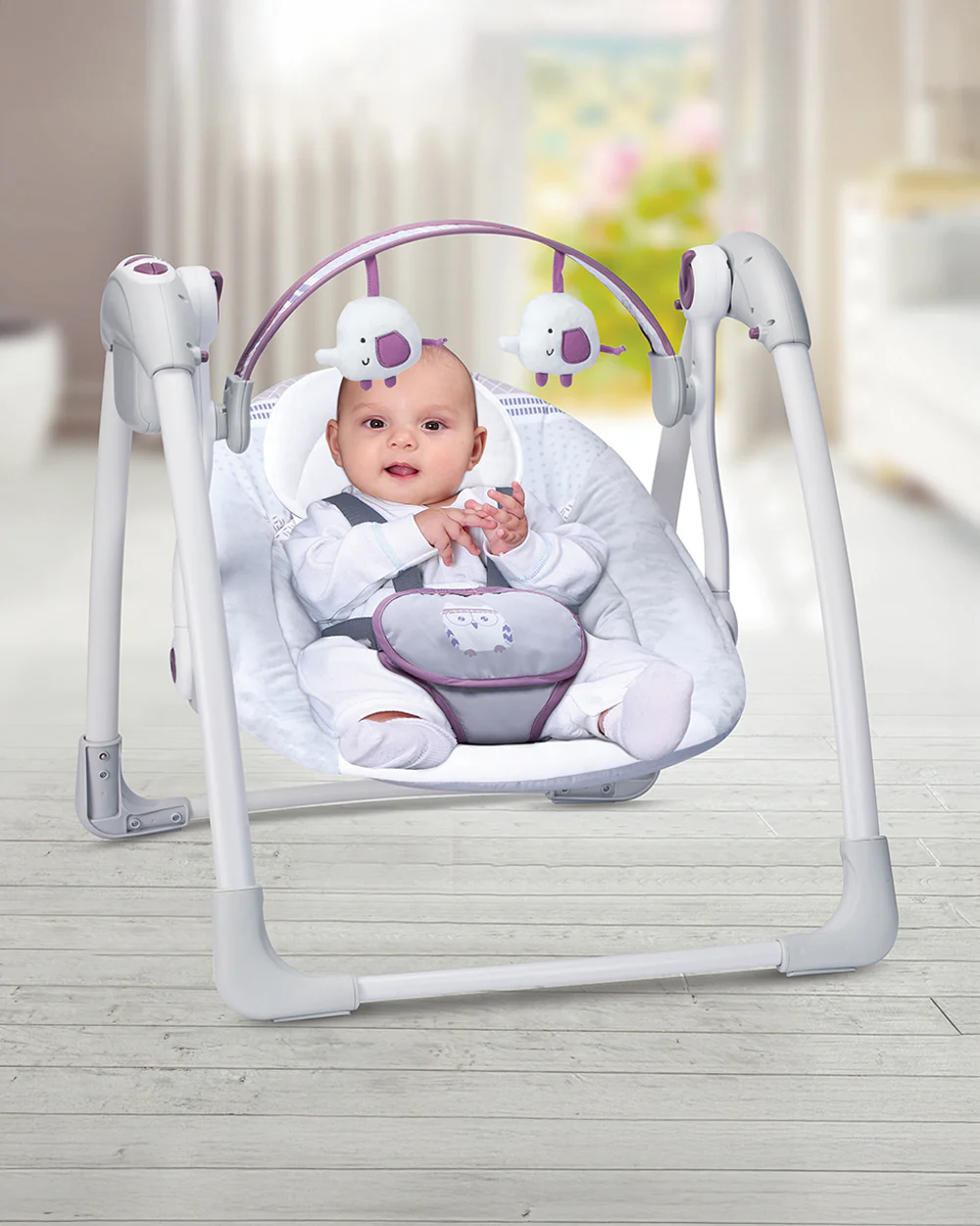 Mastela Deluxe Portable Swing-Compact Fold-2 Position Recline-With 5 Swing Speeds-Upto 9 Kg-For Infants-Grey - Image 8