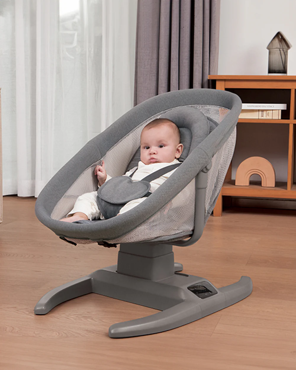 Mastela H-Multi-Motion Baby Cradle-With Touch Panel & Safety Belt-With Bed/Seat Mode & Mosquito Net-Shaker-Dark Grey-0 to 36M - Image 9