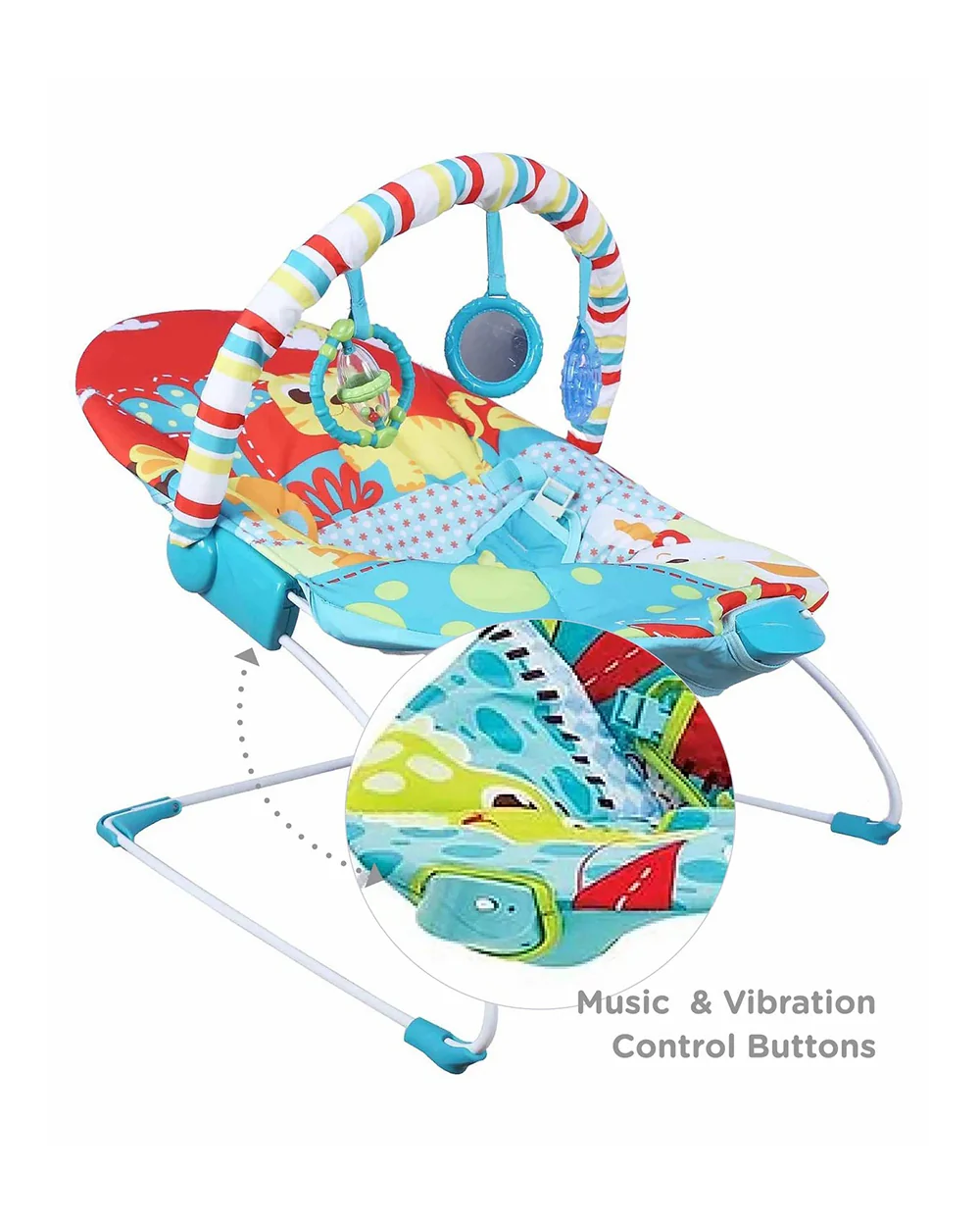 Mastela Soothing Vibrations Bouncer-With Removable Plaything Bar-3 Point Harness-For Infants-Red - Image 4