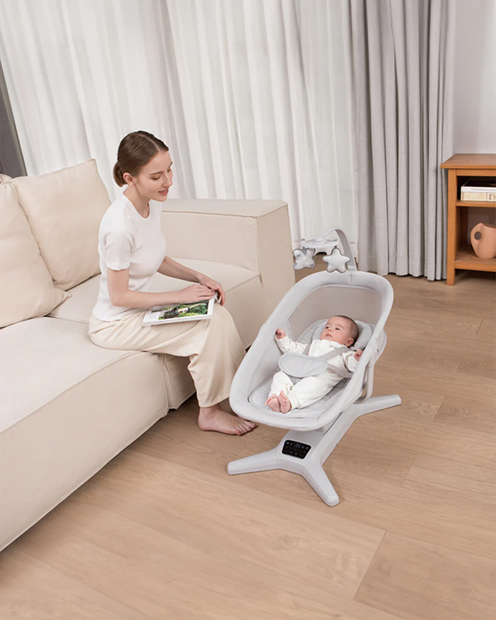 Mastela X-Multi-Motion Baby Cradle-With Touch Panel & Safety Belt-With Lounger/Seat Mode-Rocking Chair-Light Grey-0 to 36M - Image 11