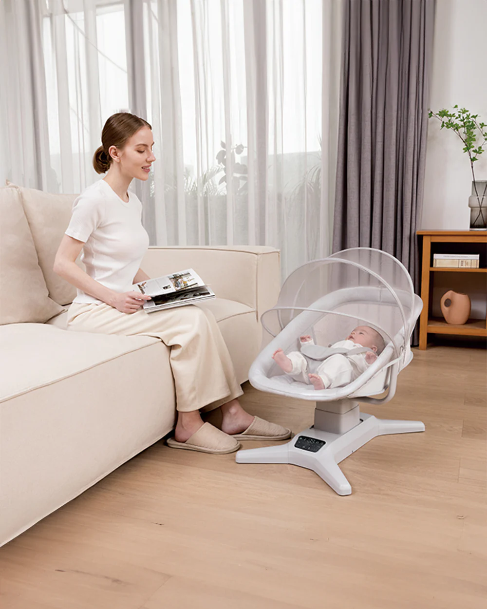 Mastela X-Multi-Motion Baby Cradle-With Touch Panel & Safety Belt-With Lounger/Seat Mode-Rocking Chair-Light Grey-0 to 36M - Image 12