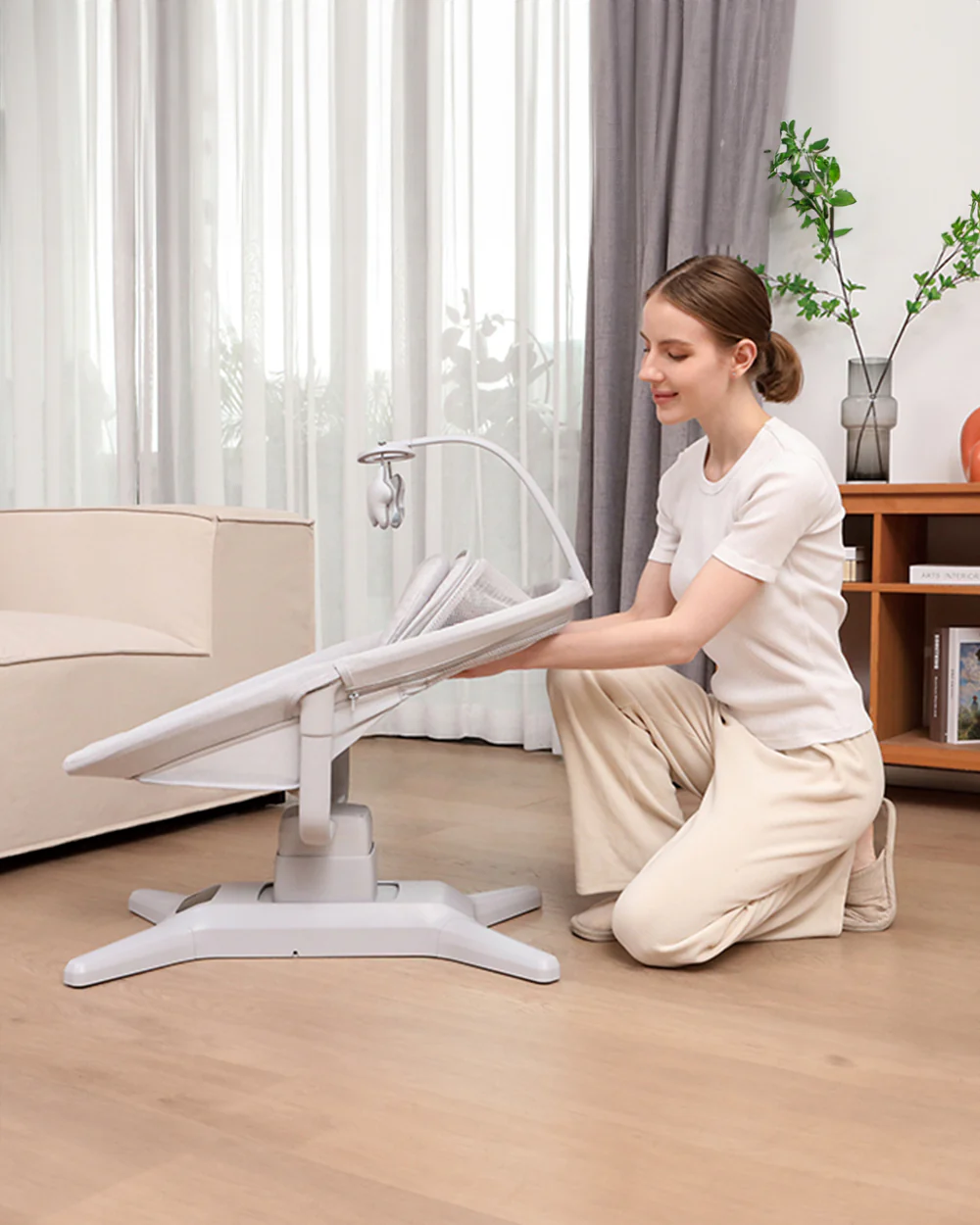 Mastela X-Multi-Motion Baby Cradle-With Touch Panel & Safety Belt-With Lounger/Seat Mode-Rocking Chair-Light Grey-0 to 36M - Image 13