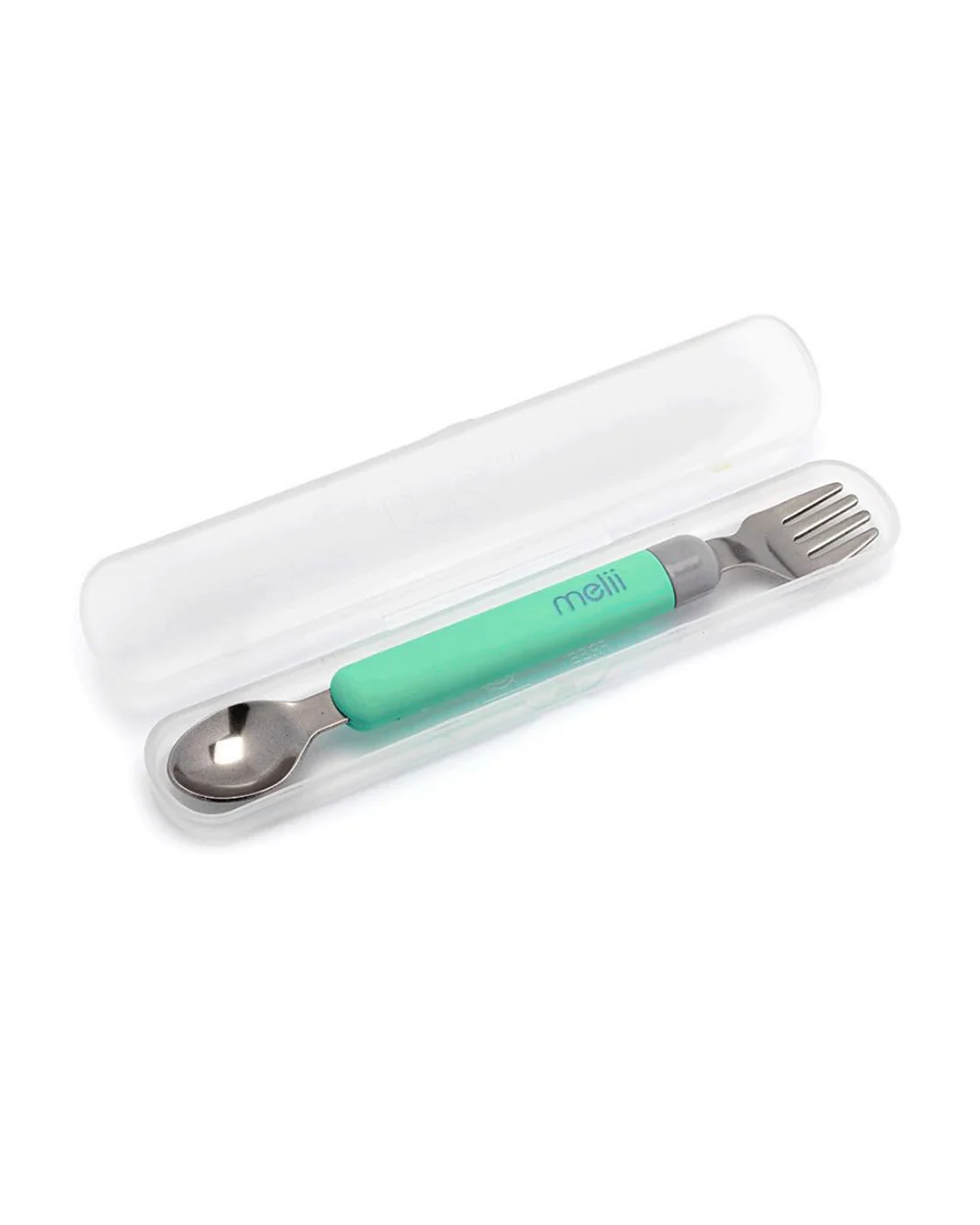 Melii Detachable Spoon & Fork Set With Storage Case-Stainless Steel-Mint & Grey-Travel Utensils for Toddlers