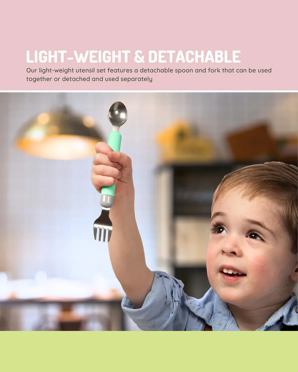 Melii Detachable Spoon & Fork Set With Storage Case-Stainless Steel-Mint & Grey-Travel Utensils for Toddlers - Image 7