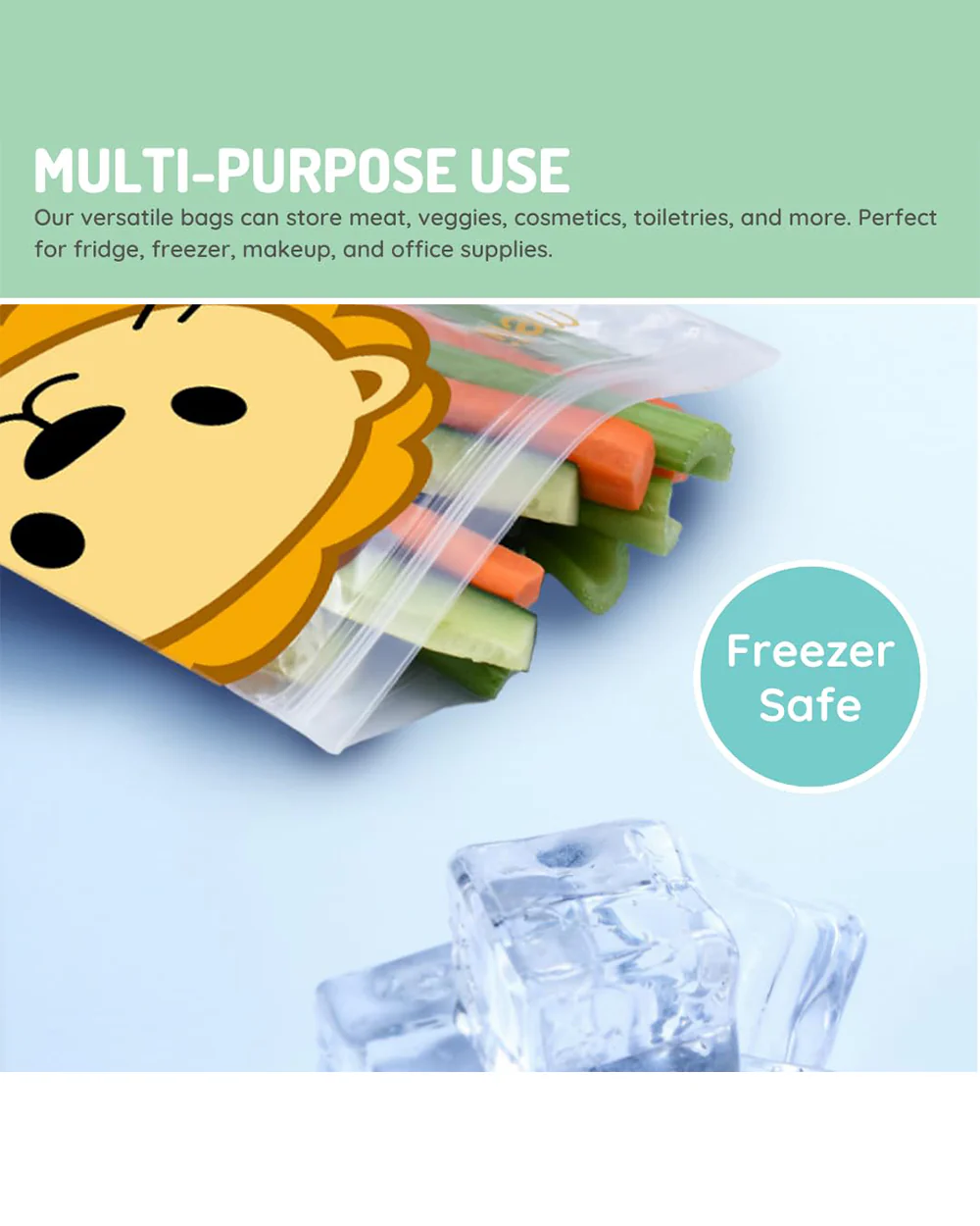 Melii EVA Reusable Snack Bags-With Leak Proof Double Zip Closure-Washable & Reusable-Pack of 4-For Feeding Infants - Image 5