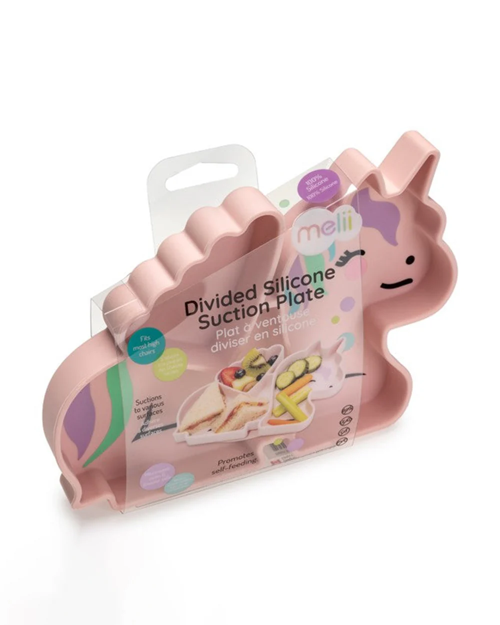 Melii 100% Food Grade Silicone Plate-Suction Base-With Divided Sections-Microwave & Dishwasher Safe-Unicorn-For Feeding Infants - Image 5