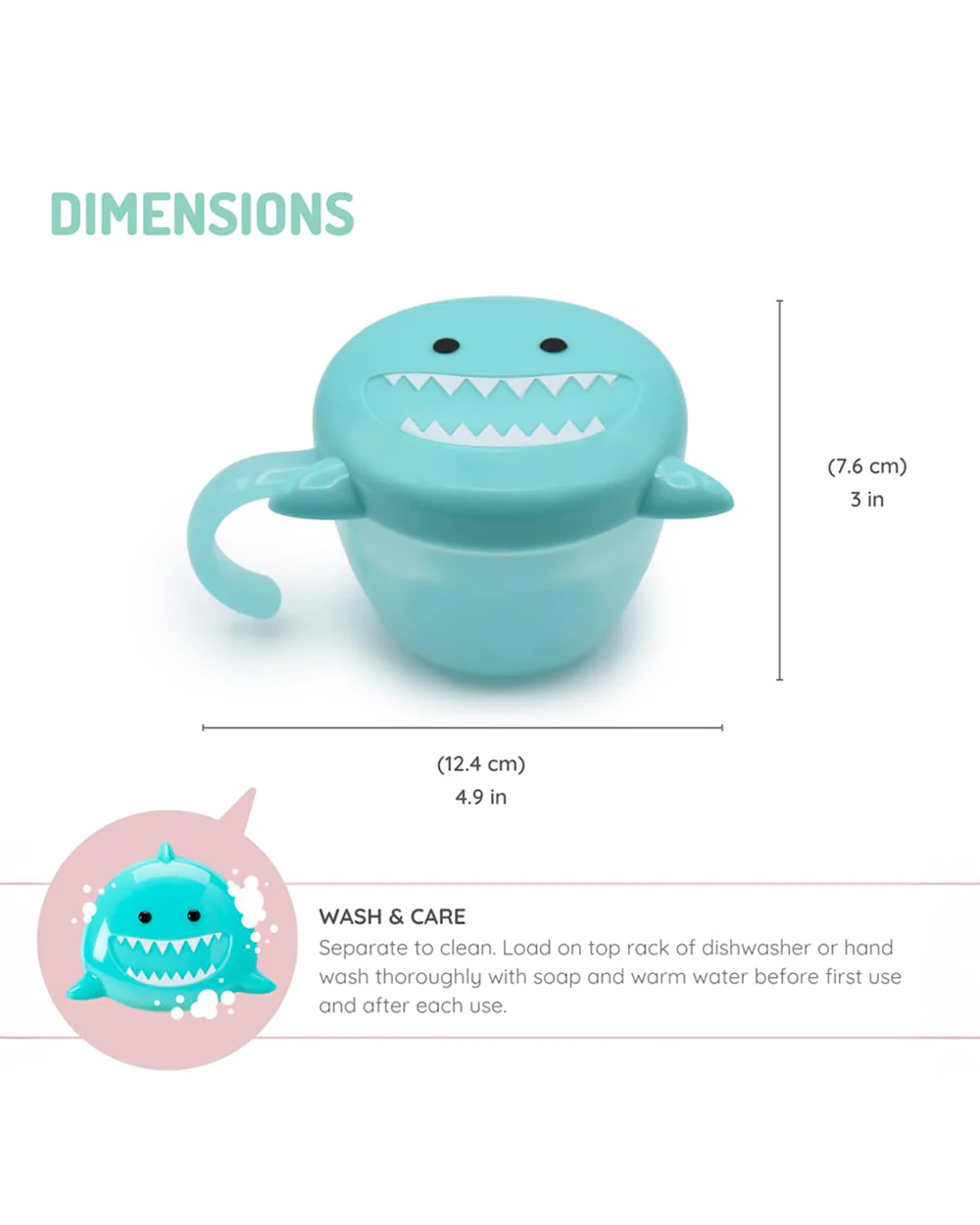 Melii Snack Container With Finger Trap-Airtight & Leakproof Lid-Dishwasher Safe-200 ml-Shark-For Feeding Infants - Image 4