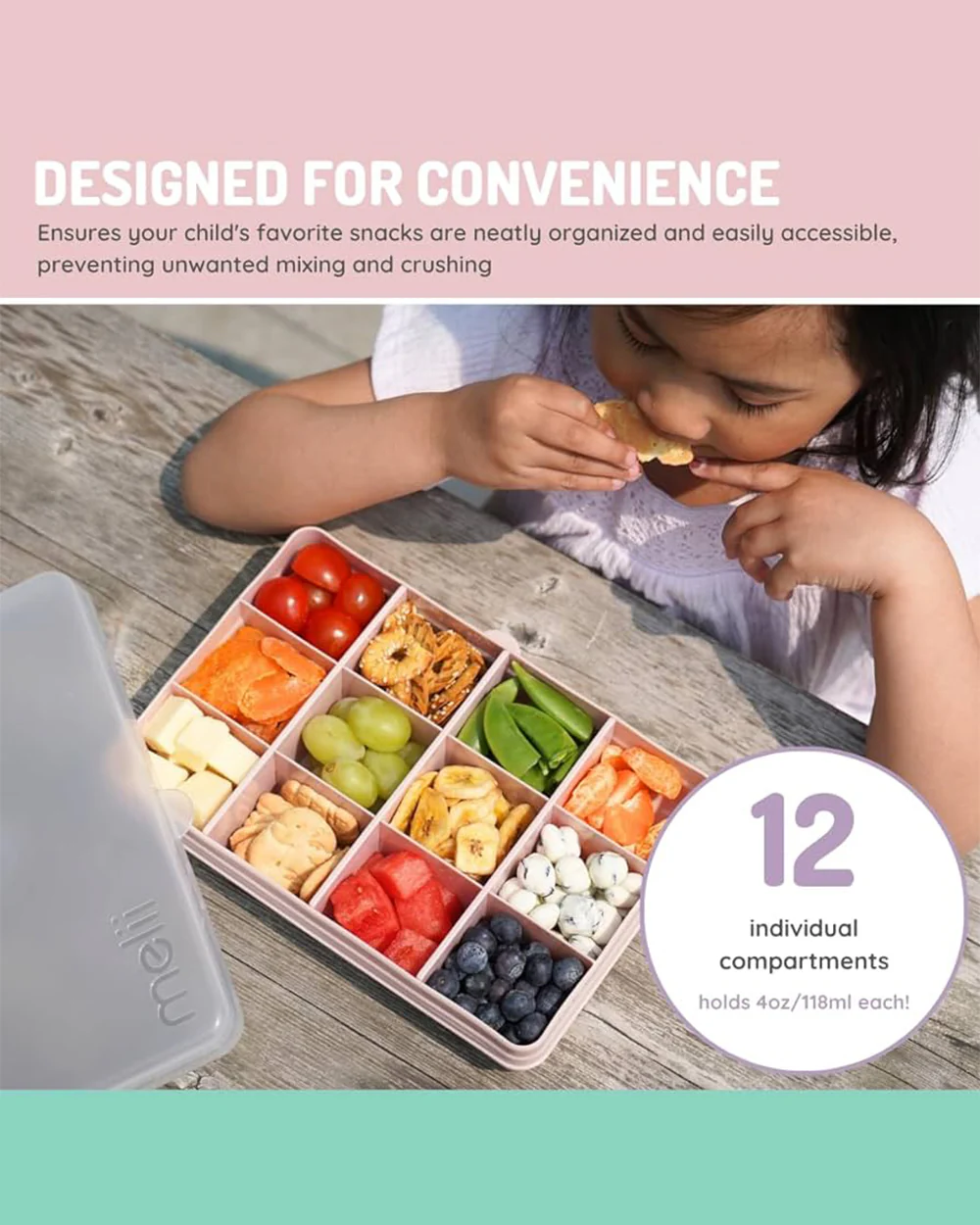 Melii Snackle Box-Food Jar-Grey-12 Compartments-BPA Free - Image 3