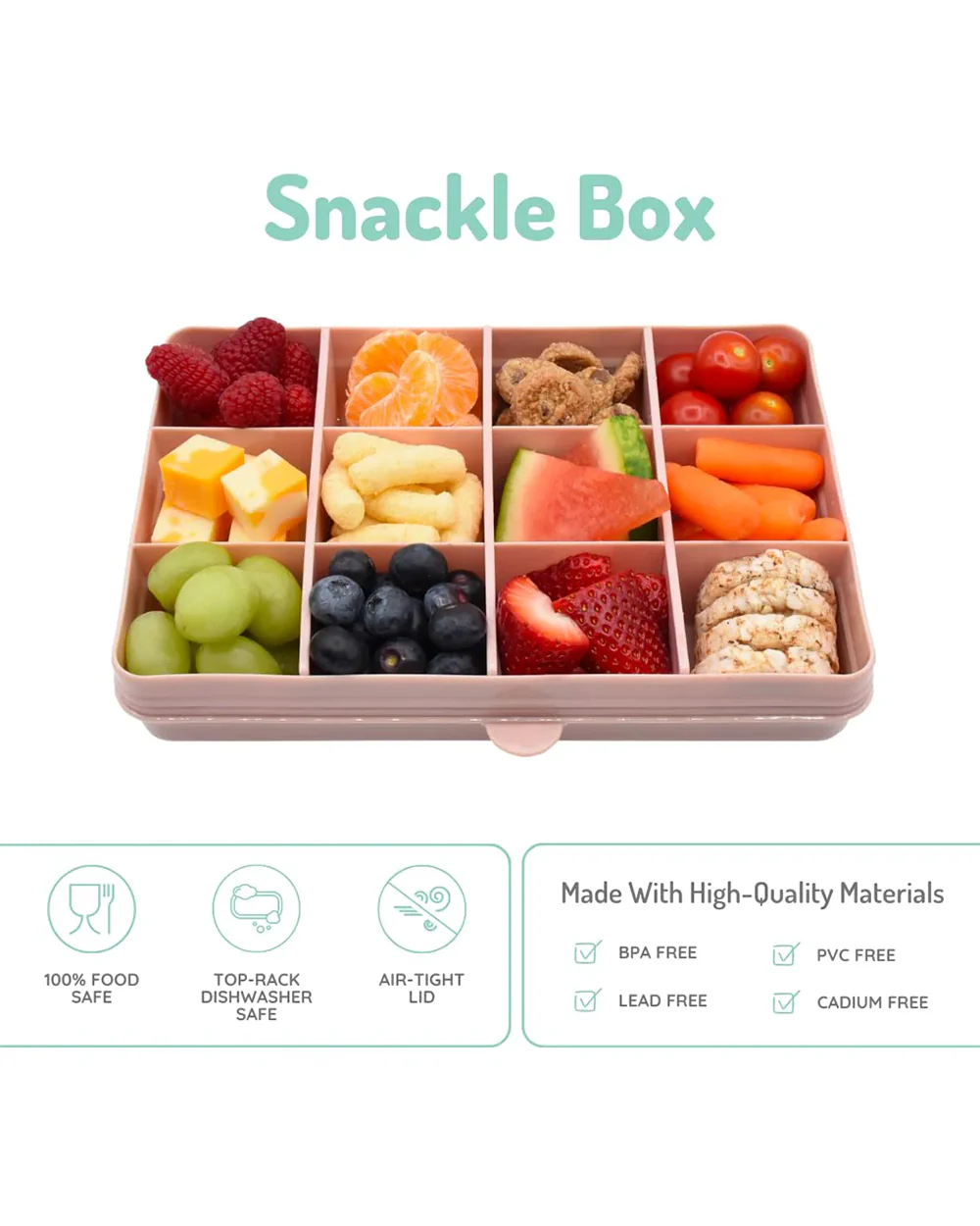 Melii Snackle Box-Food Jar-pink-12 Compartments-BPA Free - Image 4