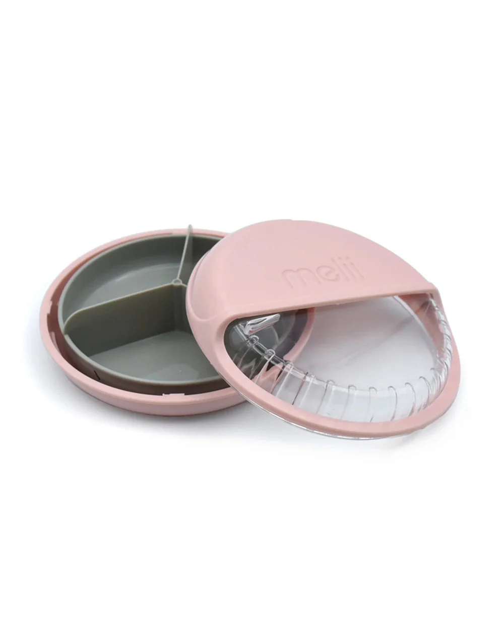 Melii Spin Snack Container-3 Compartments-Dishwasher Safe-342 ml-Pink & Grey-For Feeding Infants - Image 3