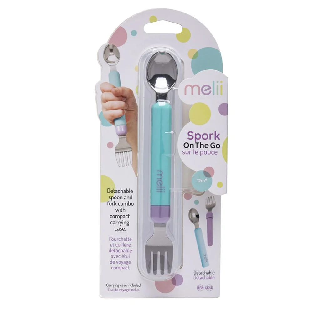 Melii Spork On The Go-Travel Utensils-Detachable Fork & Spoon with Carrying Case -Blue & Purple-For Infants - Image 3