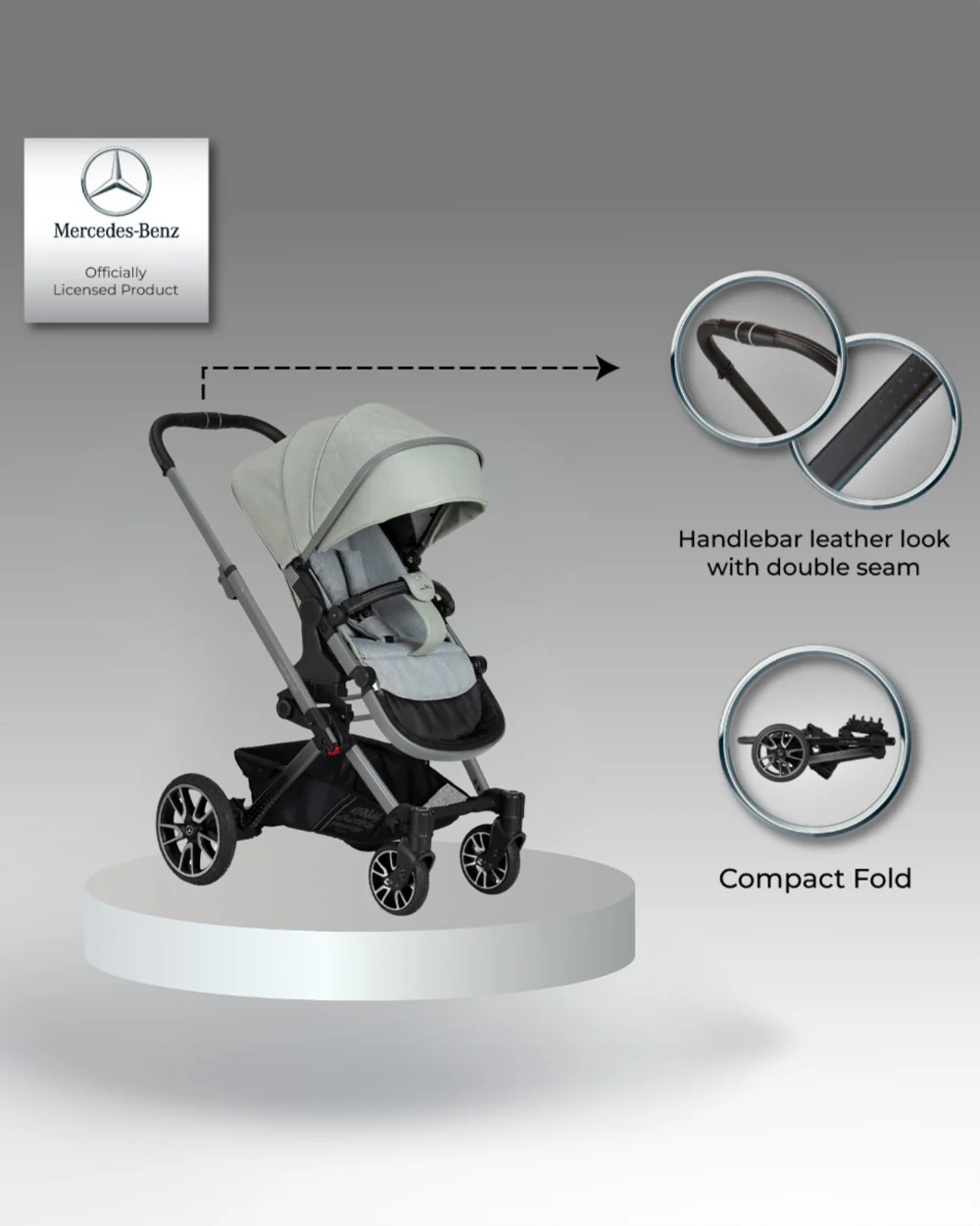 Mercedes-Benz Avantgarde GTX Baby Stroller-Height Adjustable Parent Handle Bar-Flat Reclining Seat & Reversible Seat-Includes Bag2Go Organiser & Rain Cover-2 Years Warranty-For 0 to 5Y-Sage Grey - Image 10