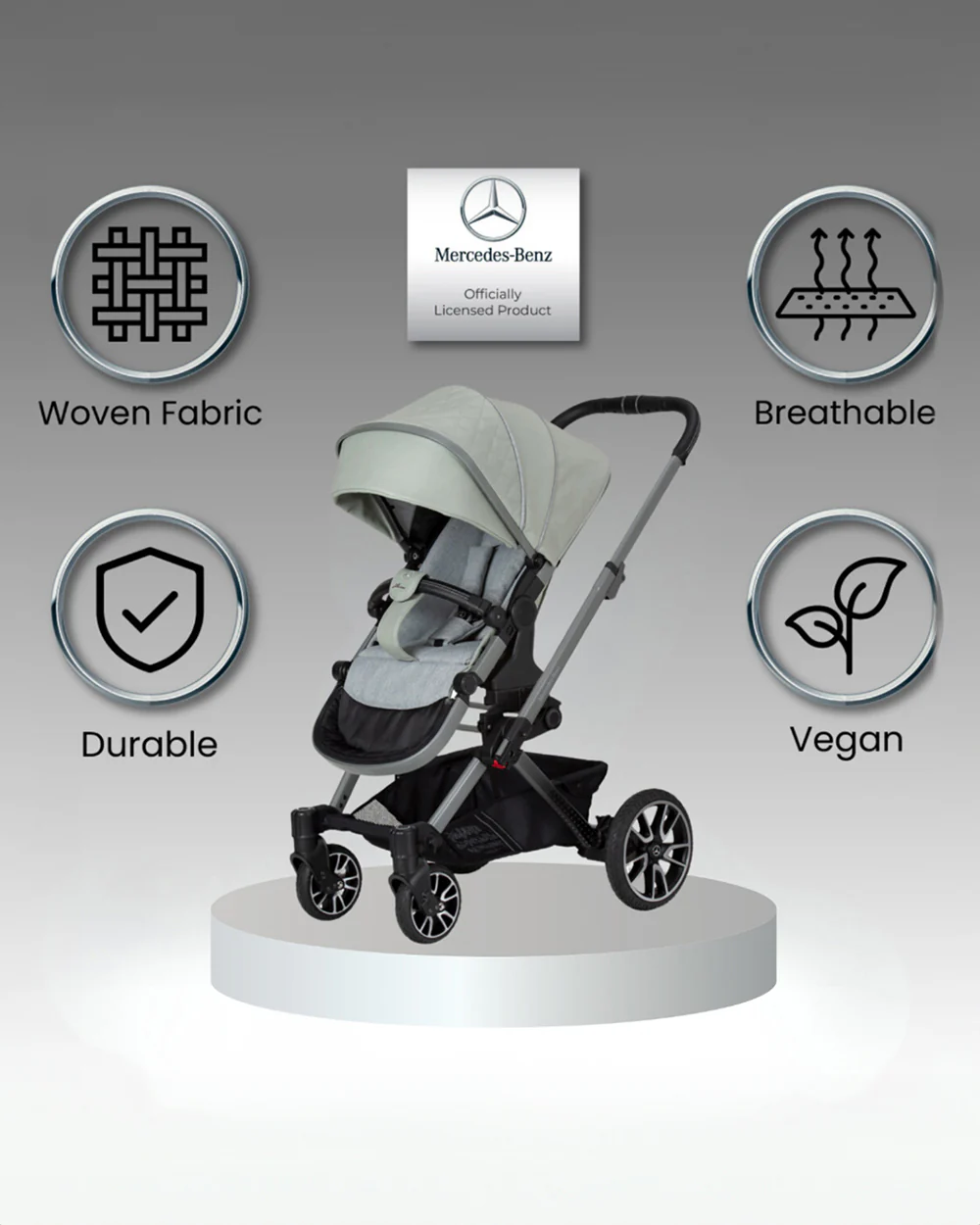 Mercedes-Benz Avantgarde GTX Baby Stroller-Height Adjustable Parent Handle Bar-Flat Reclining Seat & Reversible Seat-Includes Bag2Go Organiser & Rain Cover-2 Years Warranty-For 0 to 5Y-Sage Grey - Image 9