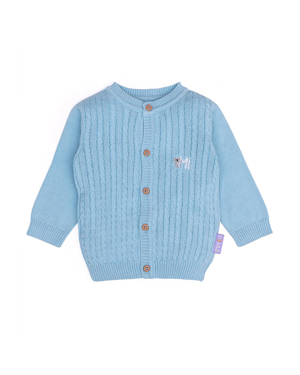 Mi Arcus Blue Cardigan & Pajama Set-Solid-Cotton-For Infants - Image 4
