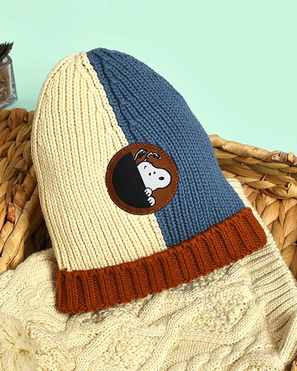 Mi Arcus Cream & Blue Winter Wear Cap-Solid-Cotton-For Infants - Image 3