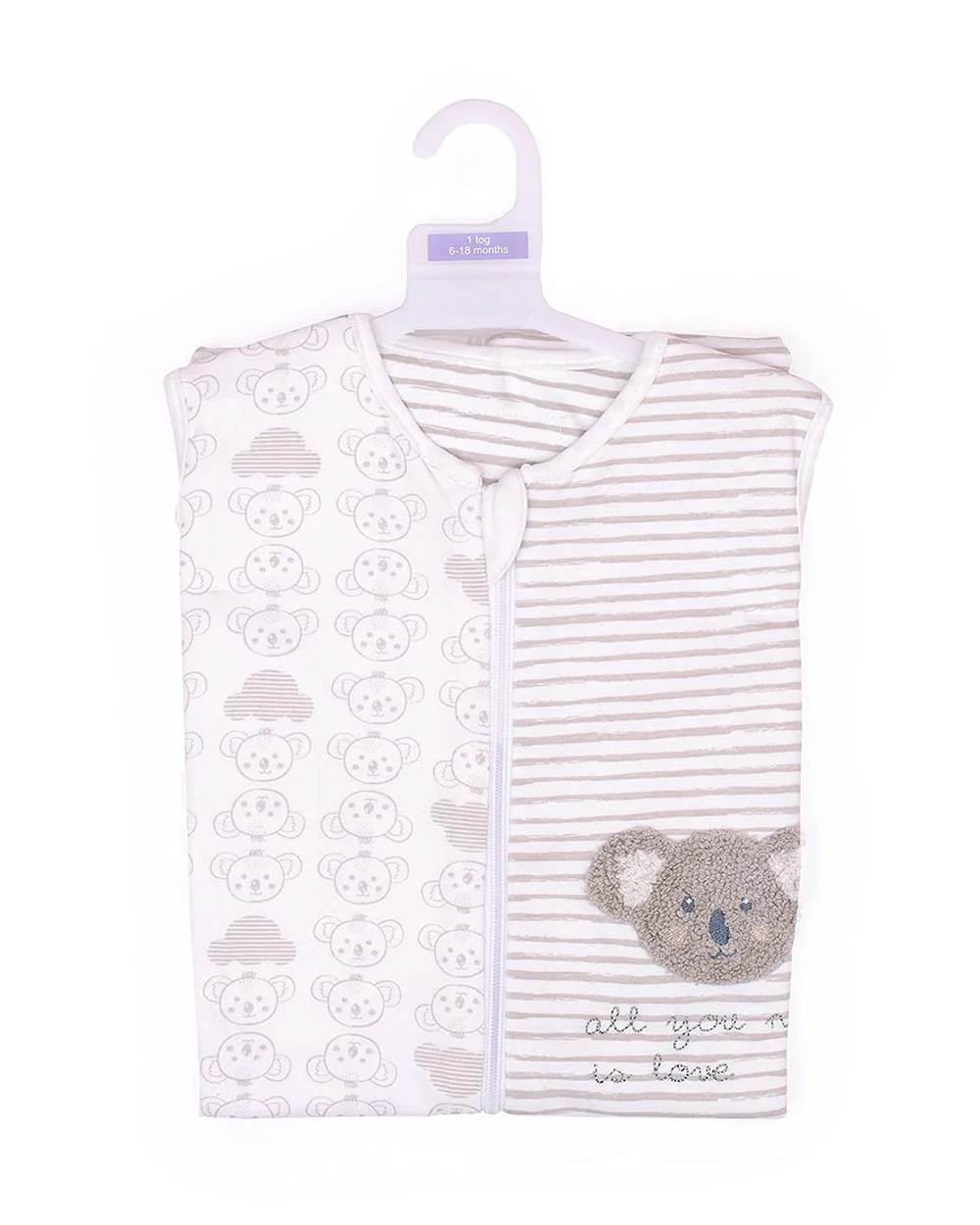 Mi Arcus Koala Knitted Baby Sleeping Bag-Sleeveless-Cotton-Light Grey-Newborn Bed - Image 6