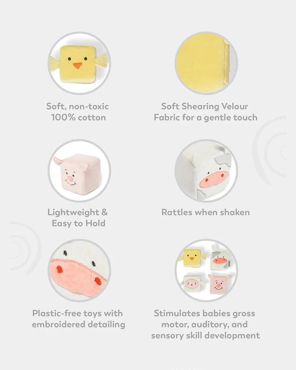 Mi Arcus Farm Friends Animal Face Cubes-Soft Toy-100% Cotton-Pack of 4-Plush Cuddly Toy For Newborn - Image 11