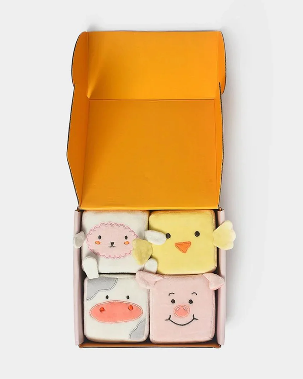 Mi Arcus Farm Friends Animal Face Cubes-Soft Toy-100% Cotton-Pack of 4-Plush Cuddly Toy For Newborn - Image 2