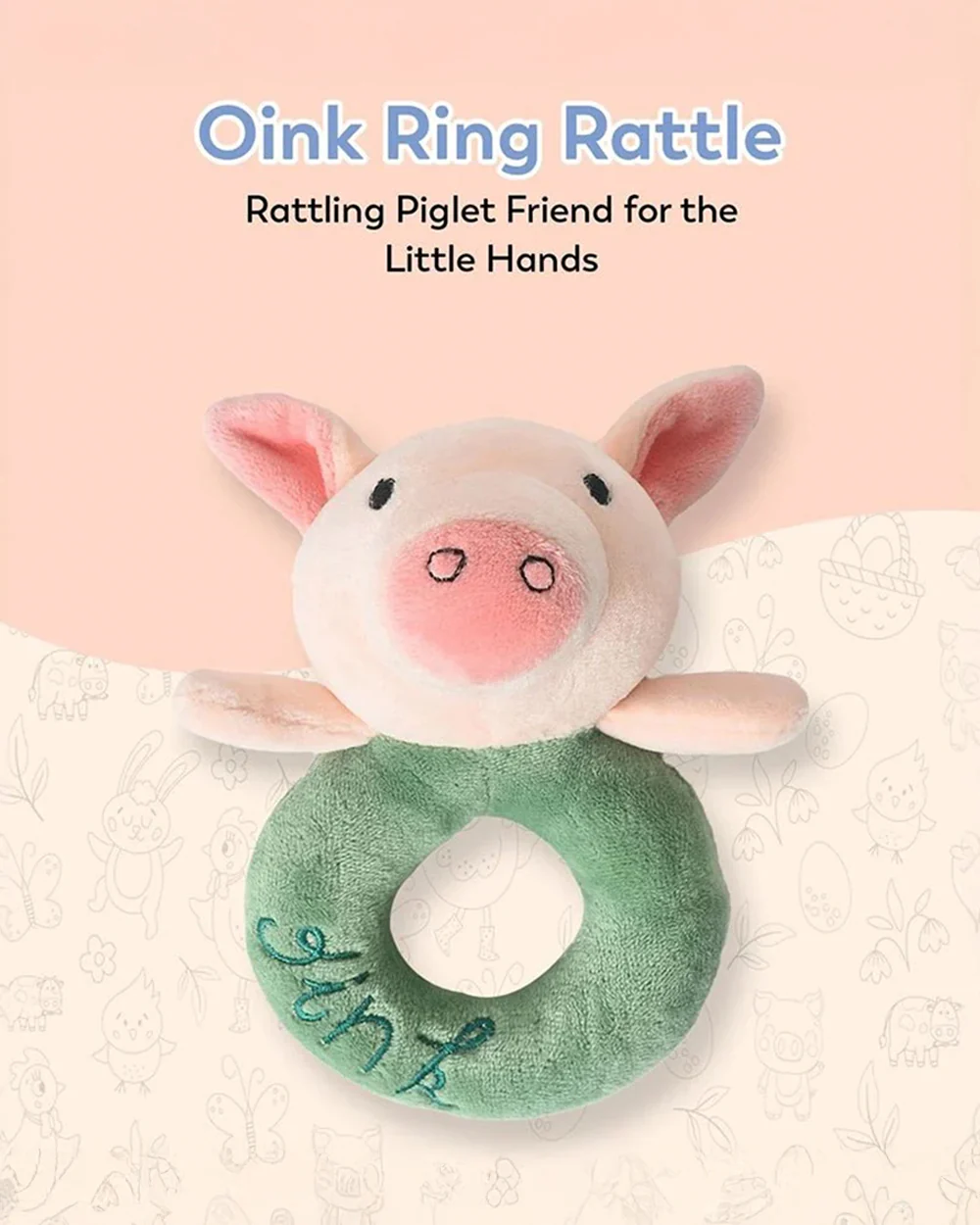 Mi Arcus Farm Friends Pink & Green Oink Ring Rattle Toy-Improves Sensory Growth-For Infants - Image 5