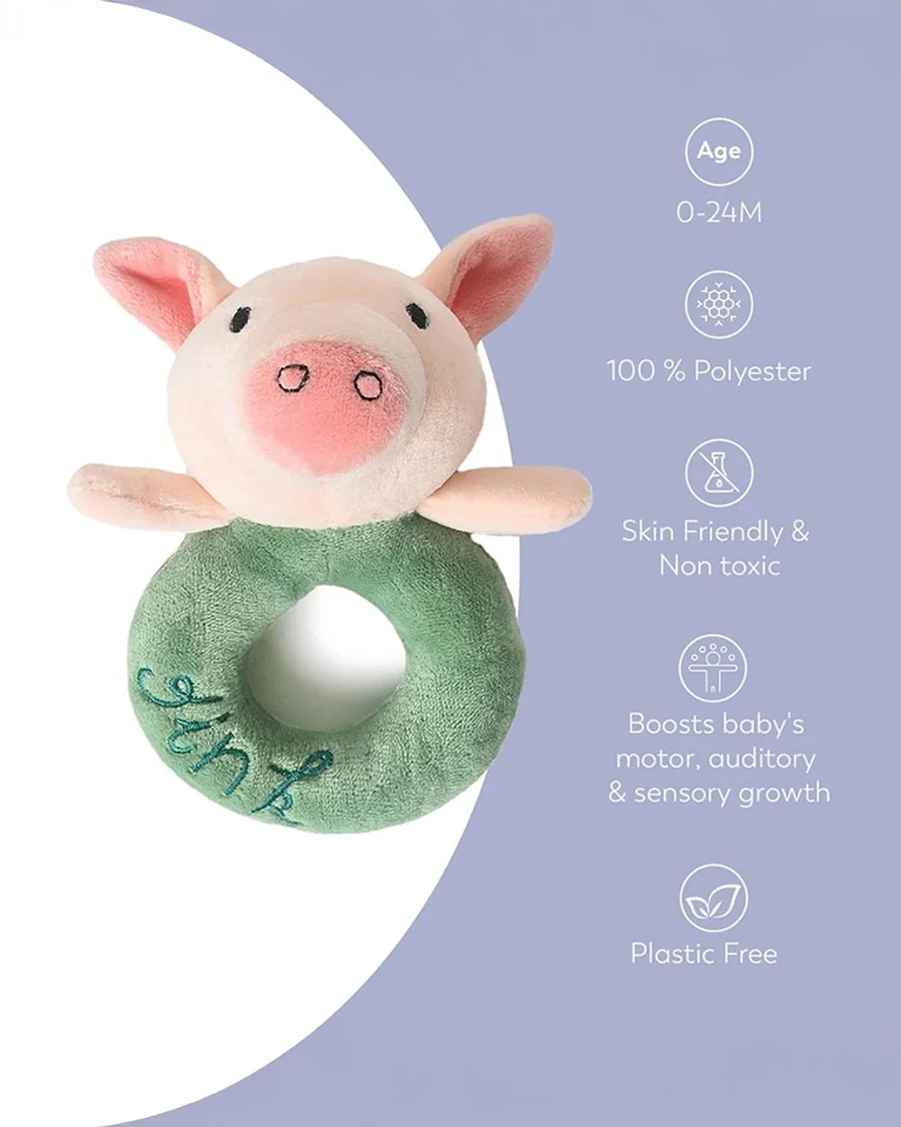 Mi Arcus Farm Friends Pink & Green Oink Ring Rattle Toy-Improves Sensory Growth-For Infants - Image 8
