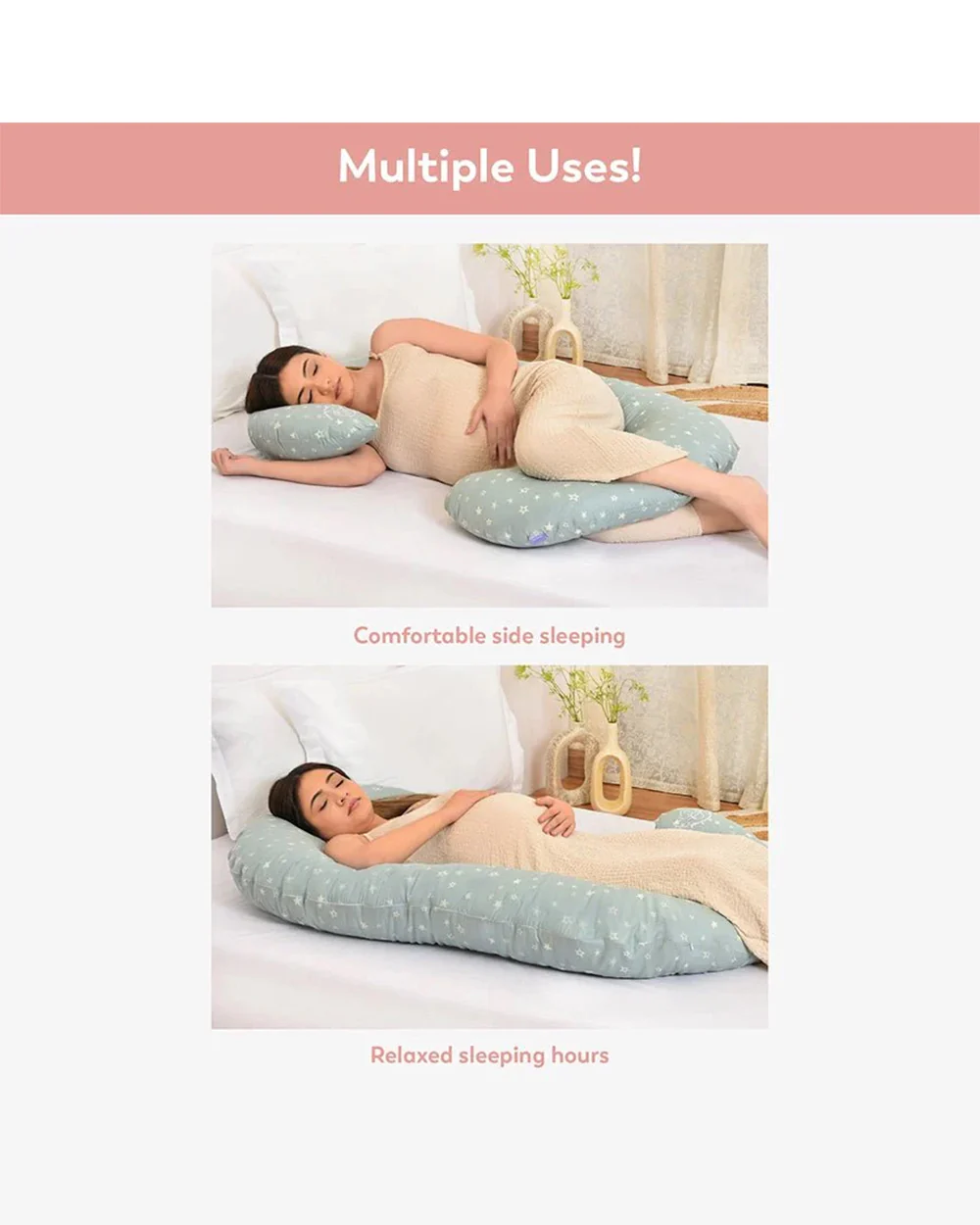 Mi Arcus Gingham C Shaped Pregnancy Pillow-Full Body Support-Blue-Star-For Maternity - Image 5