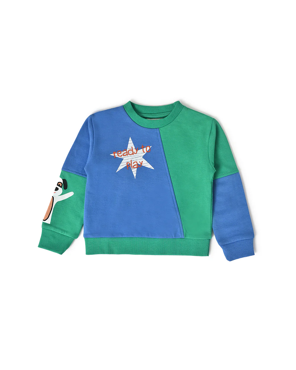 Mi Arcus Green & Blue Sweatshirt & Pajama Set-Colorblock-Cotton-For Infants - Image 2