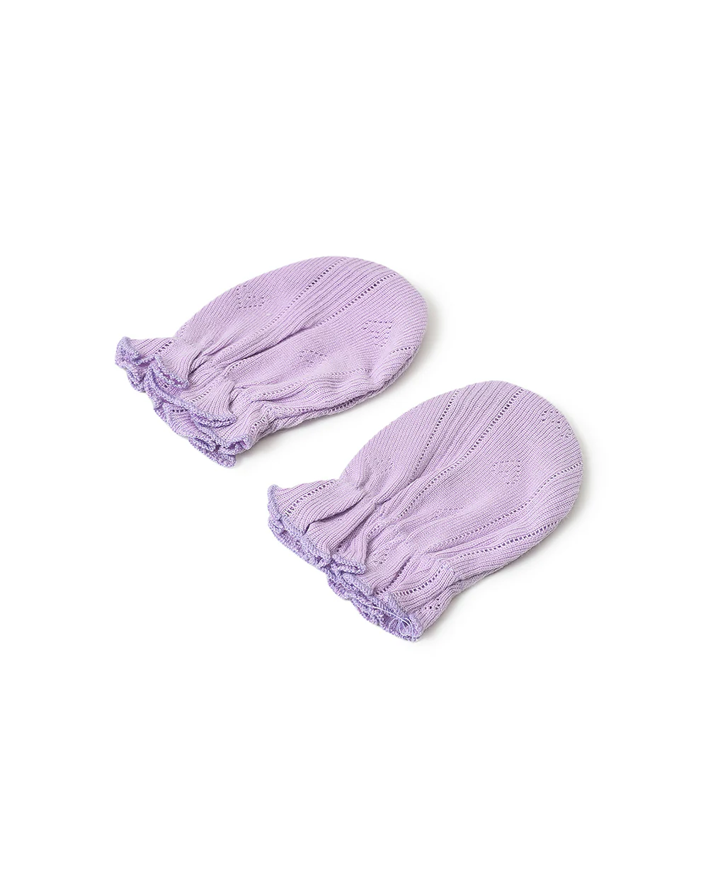 Mi Arcus Lavender Cap, Booties & Mittens Set-Solid-Cotton-For Infants - Image 3