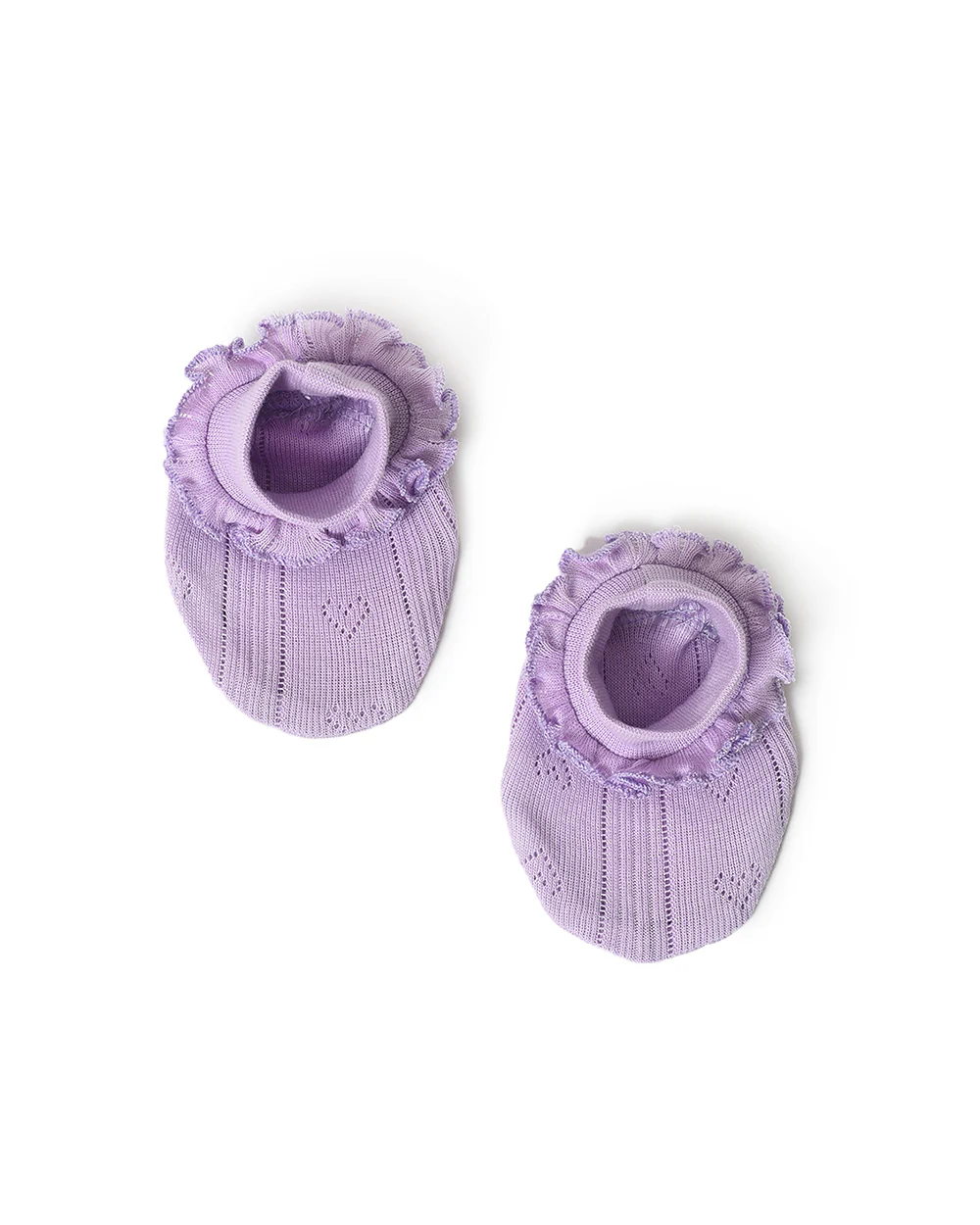 Mi Arcus Lavender Cap, Booties & Mittens Set-Solid-Cotton-For Infants - Image 4