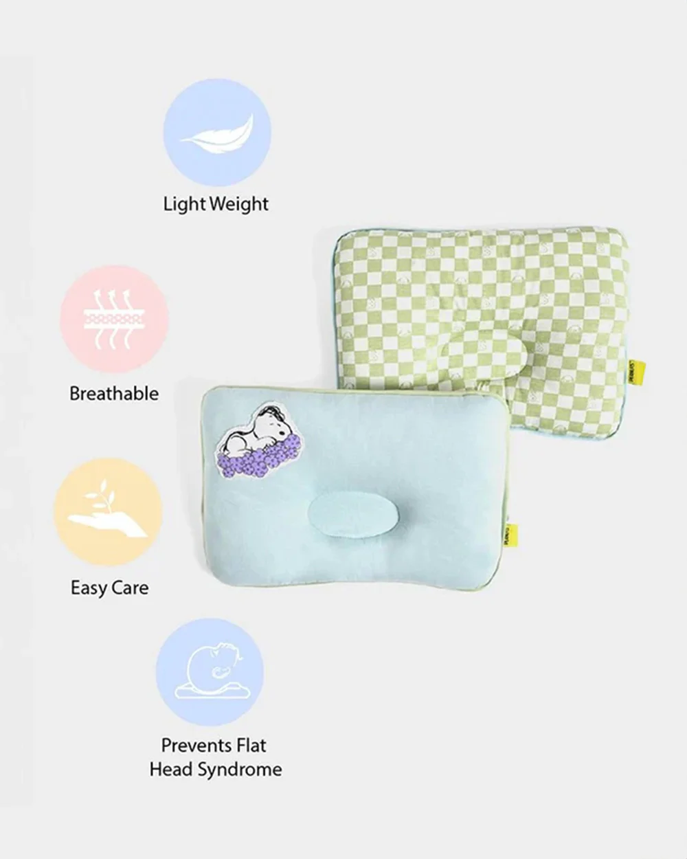 Mi Arcus Peanuts Snoopy Beeby Baby Head Shape Pillow-Ultra Soft Cotton-Pack of 2-For Infants - Image 2