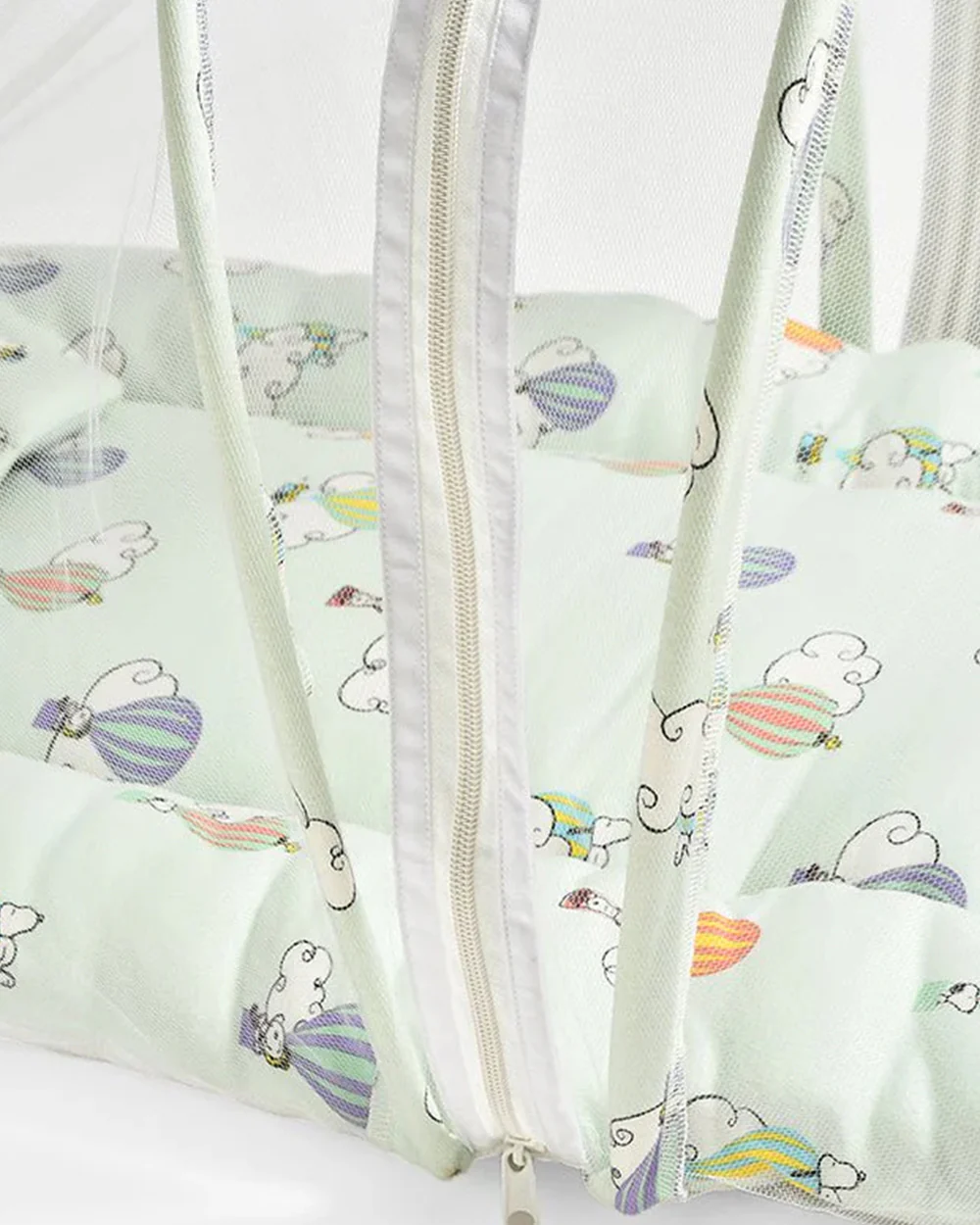 Mi Arcus Peanuts Snoopy Foambaby Gadda Set With Mosquito Net & Head Support Pillow-100% Cotton-Green-For Infants - Image 3