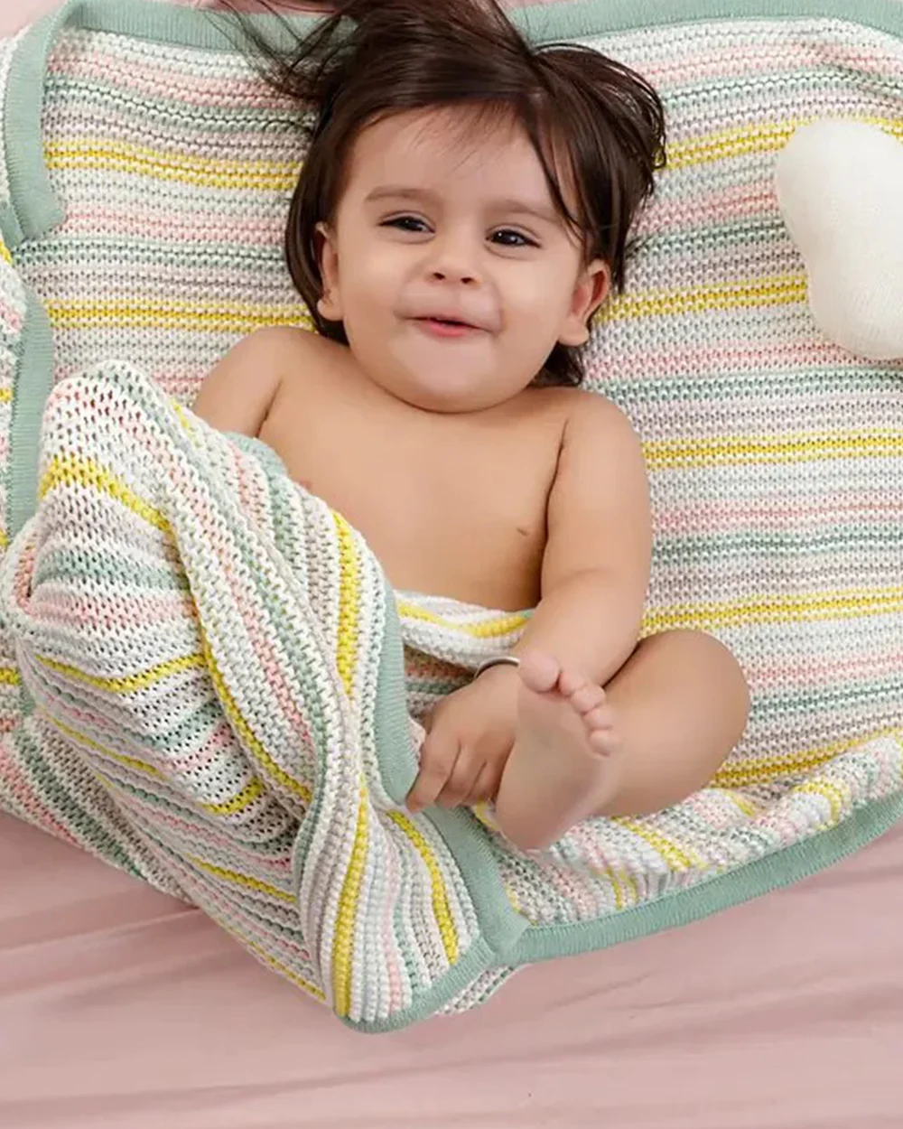 Mi Arcus Pearl Knitted Baby Blanket-Ultra Soft 100% Cotton-Multicolor-For Infants - Image 2