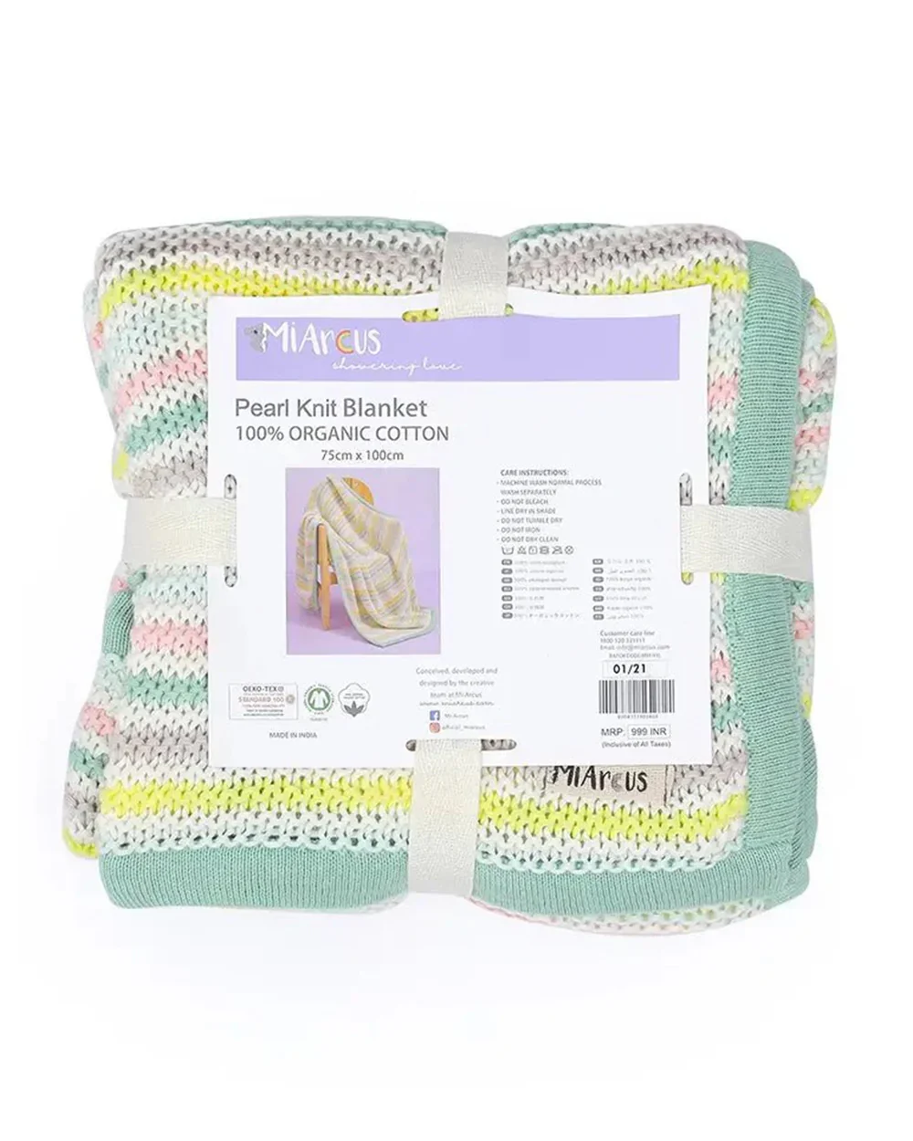 Mi Arcus Pearl Knitted Baby Blanket-Ultra Soft 100% Cotton-Multicolor-For Infants - Image 7