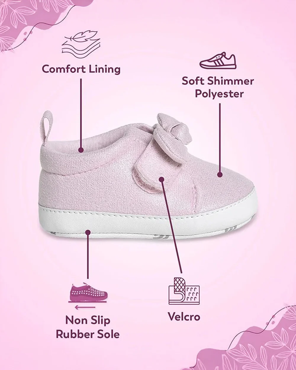 Mi Arcus Pink Velcro Pre-Walker Shoes-For Infants - Image 3