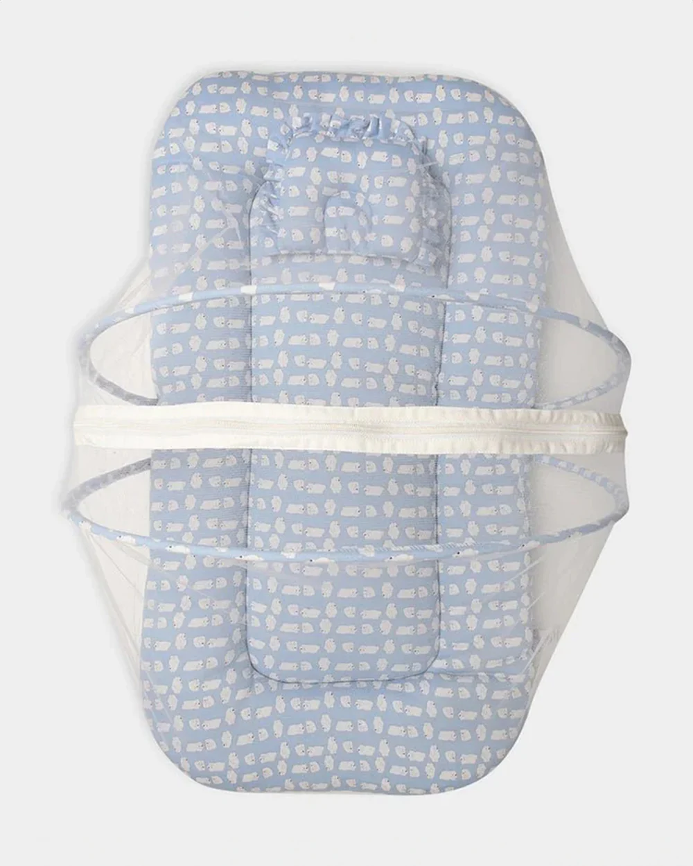 Mi Arcus Snowy Baby Mattress Set-With Mosquito Net & Baby Pillow-Light Blue-For Infants - Image 2