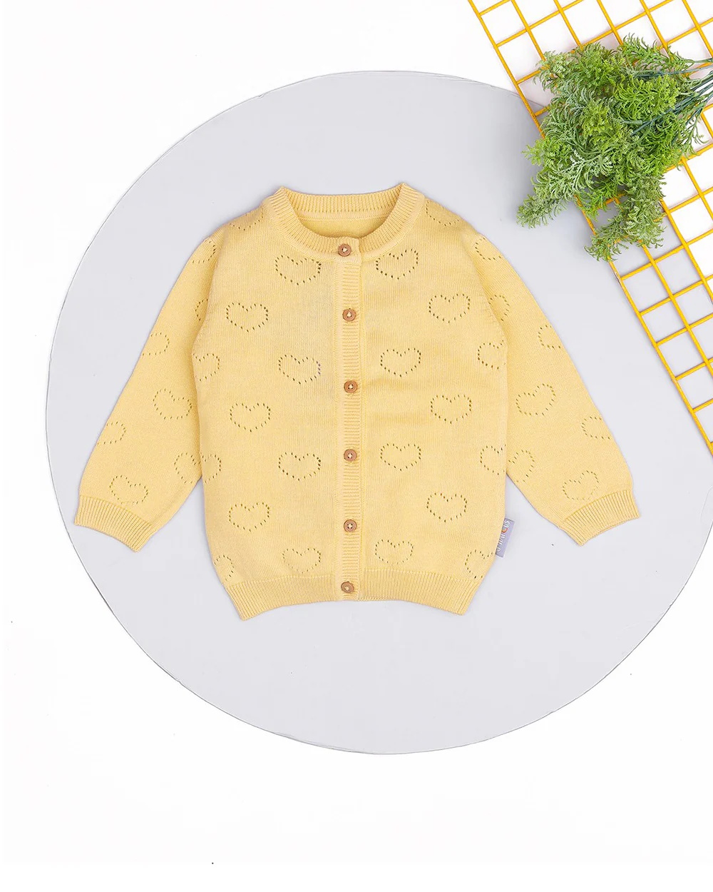 Mi Arcus Yellow Winter Wear Cardigan-Solid with Self Design-Cotton-For Infants - Image 3