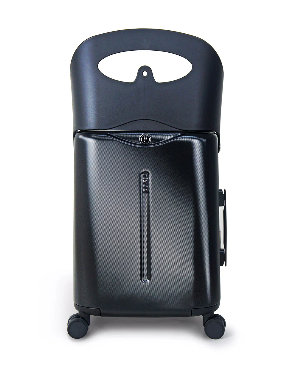 Miamily Midnight Black Ride On Trolley Carry On Luggage-Swiss Design-with 3 Digit Lock and Built in Seat for Kids & Adults - Image 3
