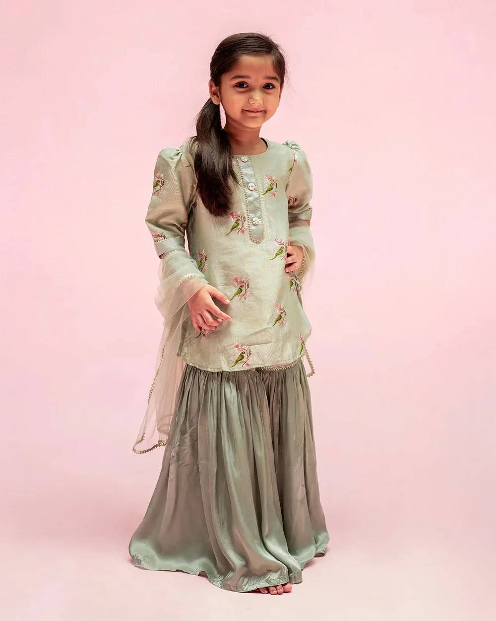 Mimosa Pastel Green Sharara Set-Embroidered-Chanderi-For Infants