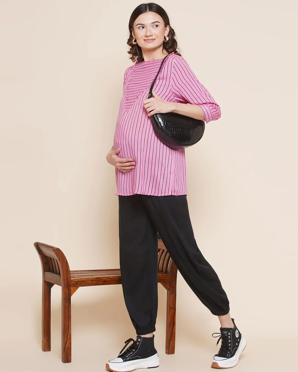 Mine4Nine Black Maternity Jogger-Solid Color-Rayon-Bump Friendly - Image 6