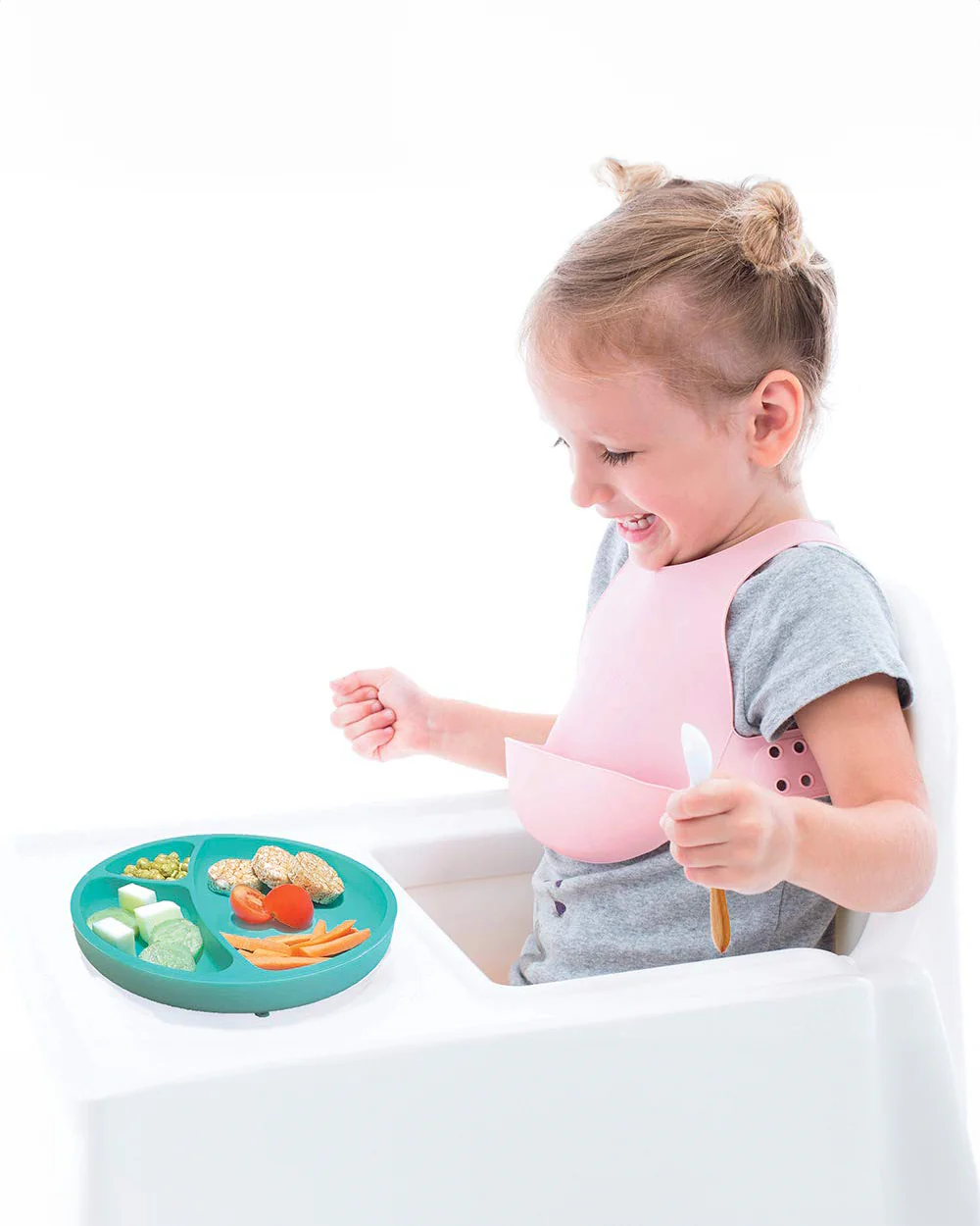 MinikOiOi Portions Silicone Plate-With Secure Suction Base-Aqua Green-For Feeding Infants - Image 5