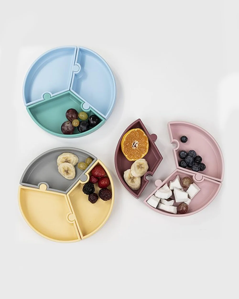 MinikOiOi Puzzle Plate-With Suction Base-3 Detachable Sections-Mellow Yellow & Powder Grey-For Feeding Infants - Image 3