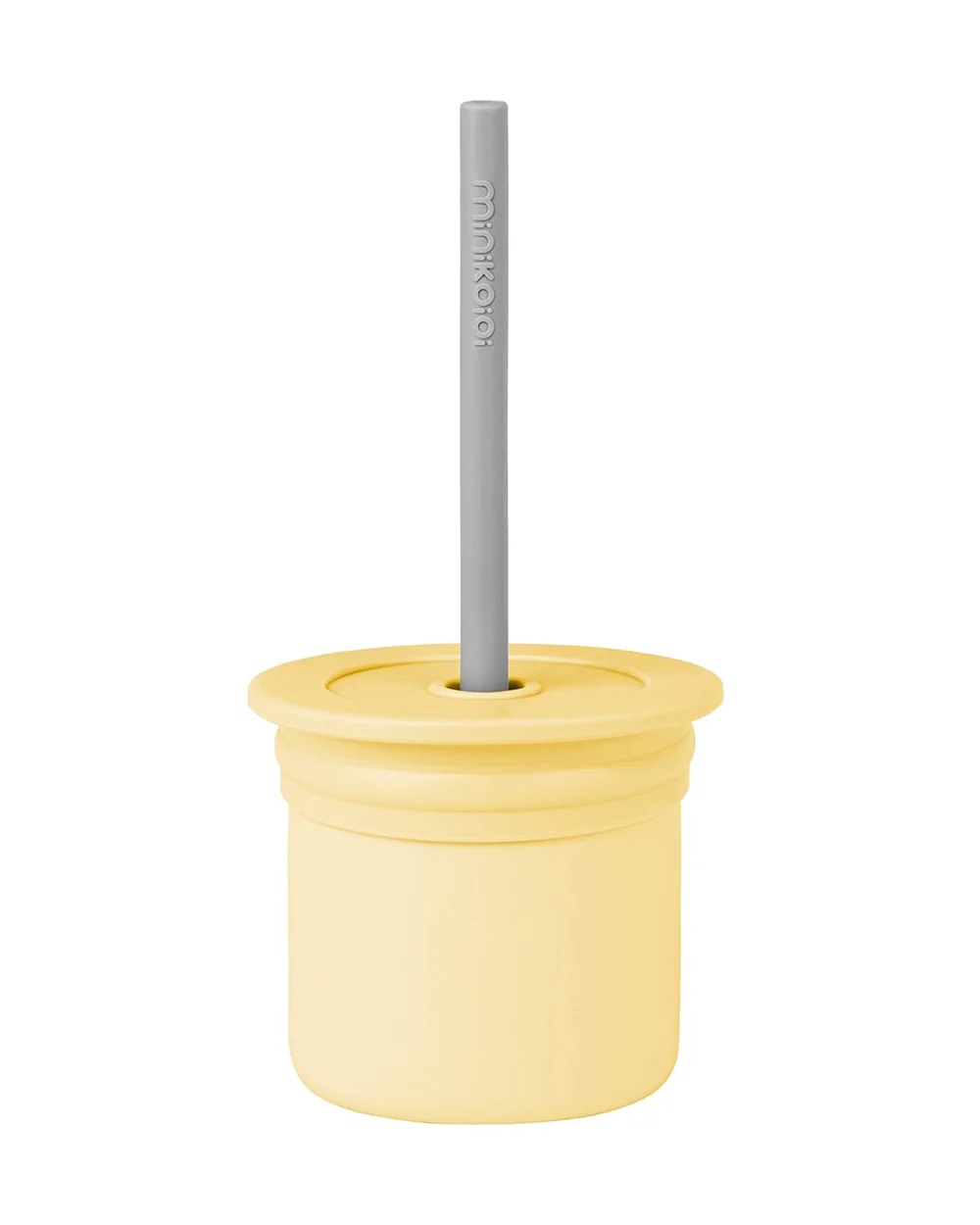 MinikOiOi Sip + Snack Cup-With Lid & Straw-100% Premium Silicone-Mellow Yellow & Powder Grey-For Infants - Image 3