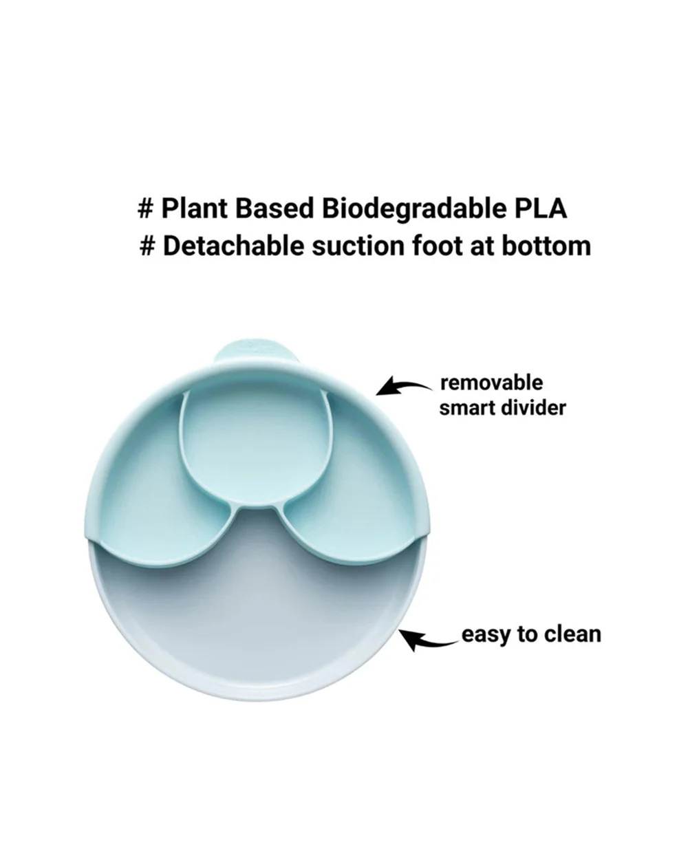 Miniware Healthy Meal Plate-Aqua-With Detachable Suction Foot-Plant Based-For Feeding Infants - Image 7