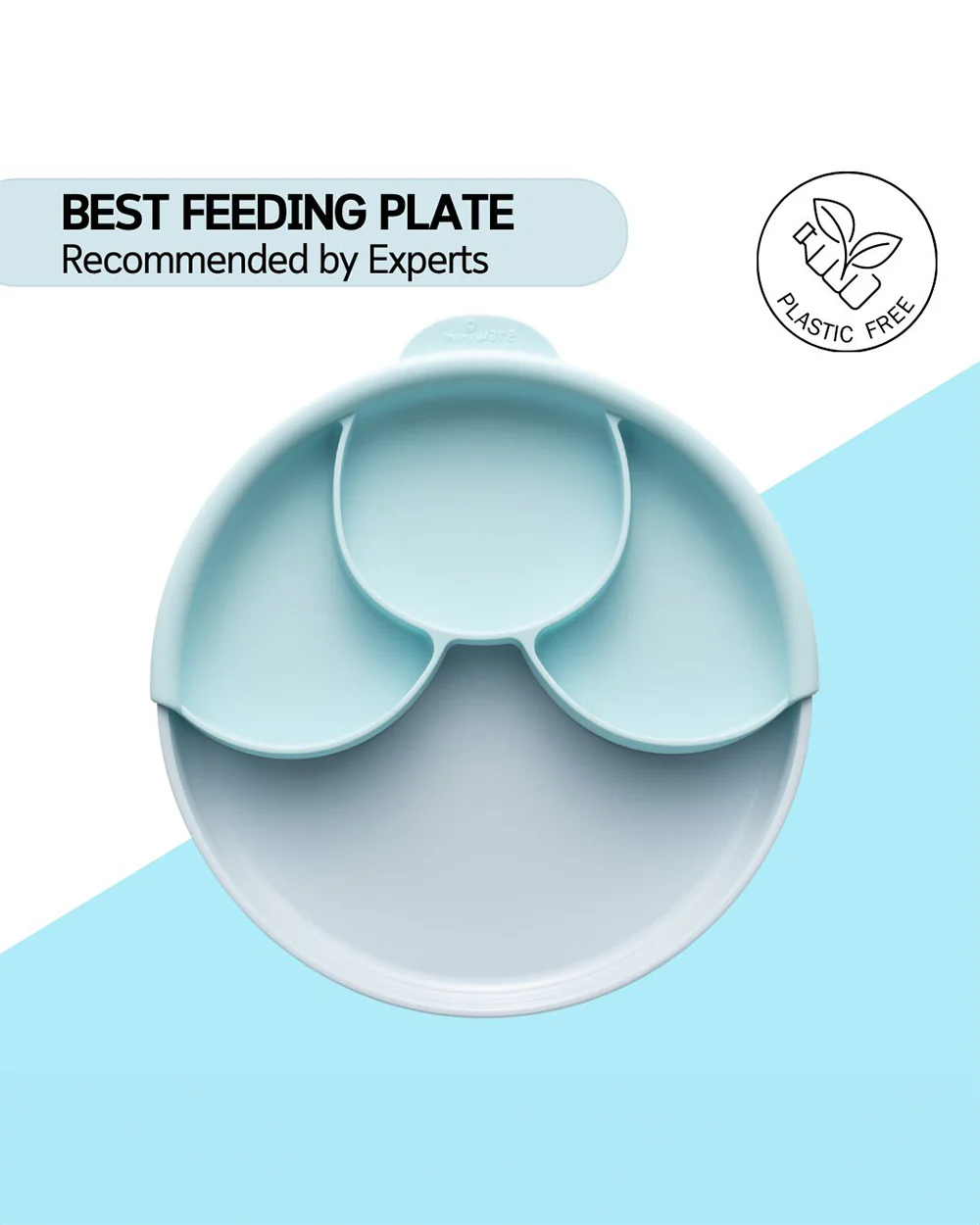 Miniware Healthy Meal Plate-Aqua-With Detachable Suction Foot-Plant Based-For Feeding Infants - Image 9
