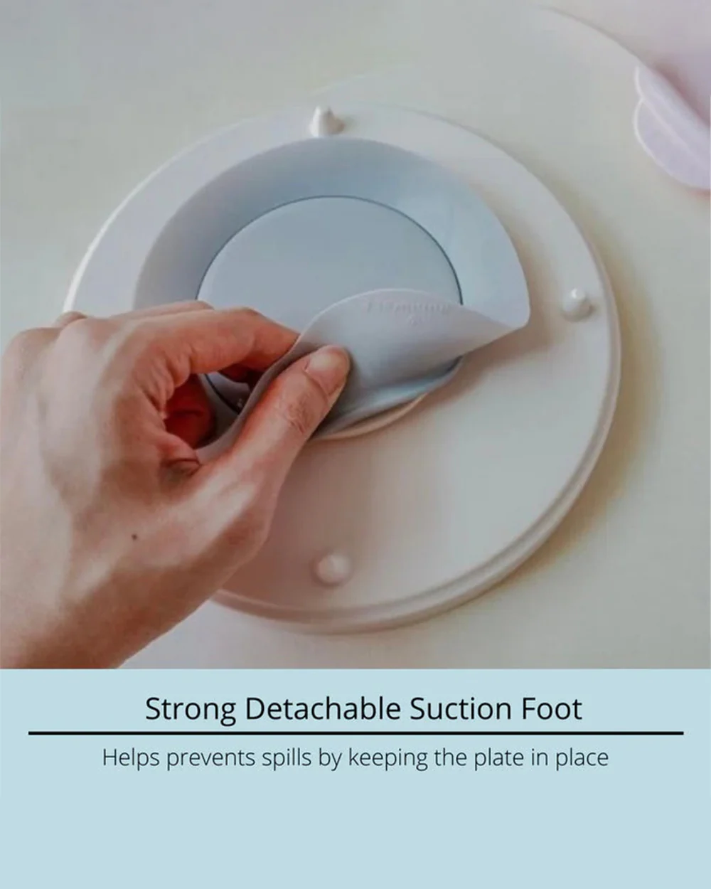Miniware Healthy Meal Plate-Vanilla & Aqua-With Detachable Suction Foot-Plant Based-For Feeding Infants - Image 11