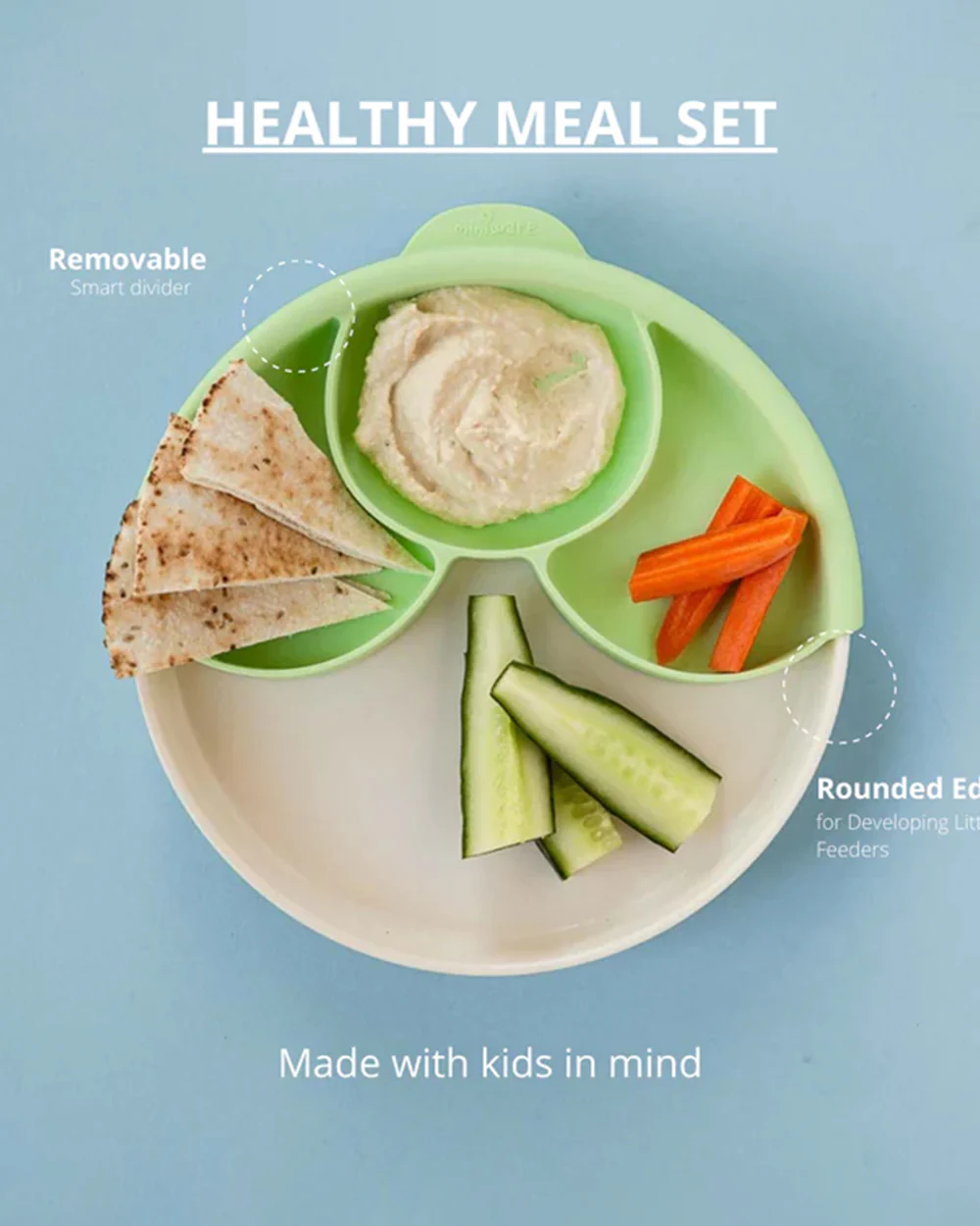 Miniware Healthy Meal Plate-Vanilla & Key Lime-With Detachable Suction Foot-Plant Based-For Feeding Infants - Image 12