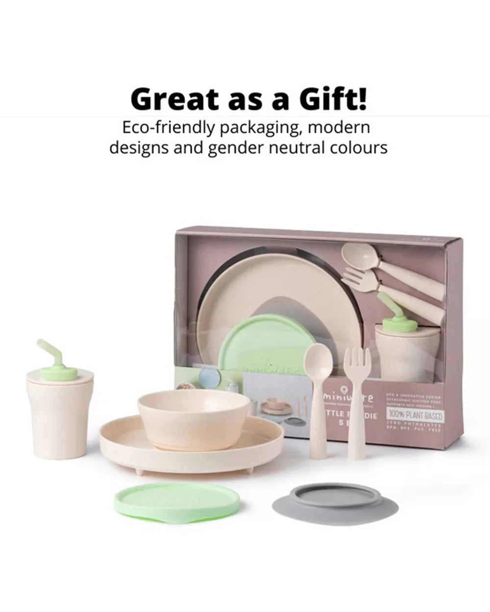 Miniware Little Foodie All In One Meal Set-With Suction Foot-Vanilla & Key Lime-For Feeding Infants