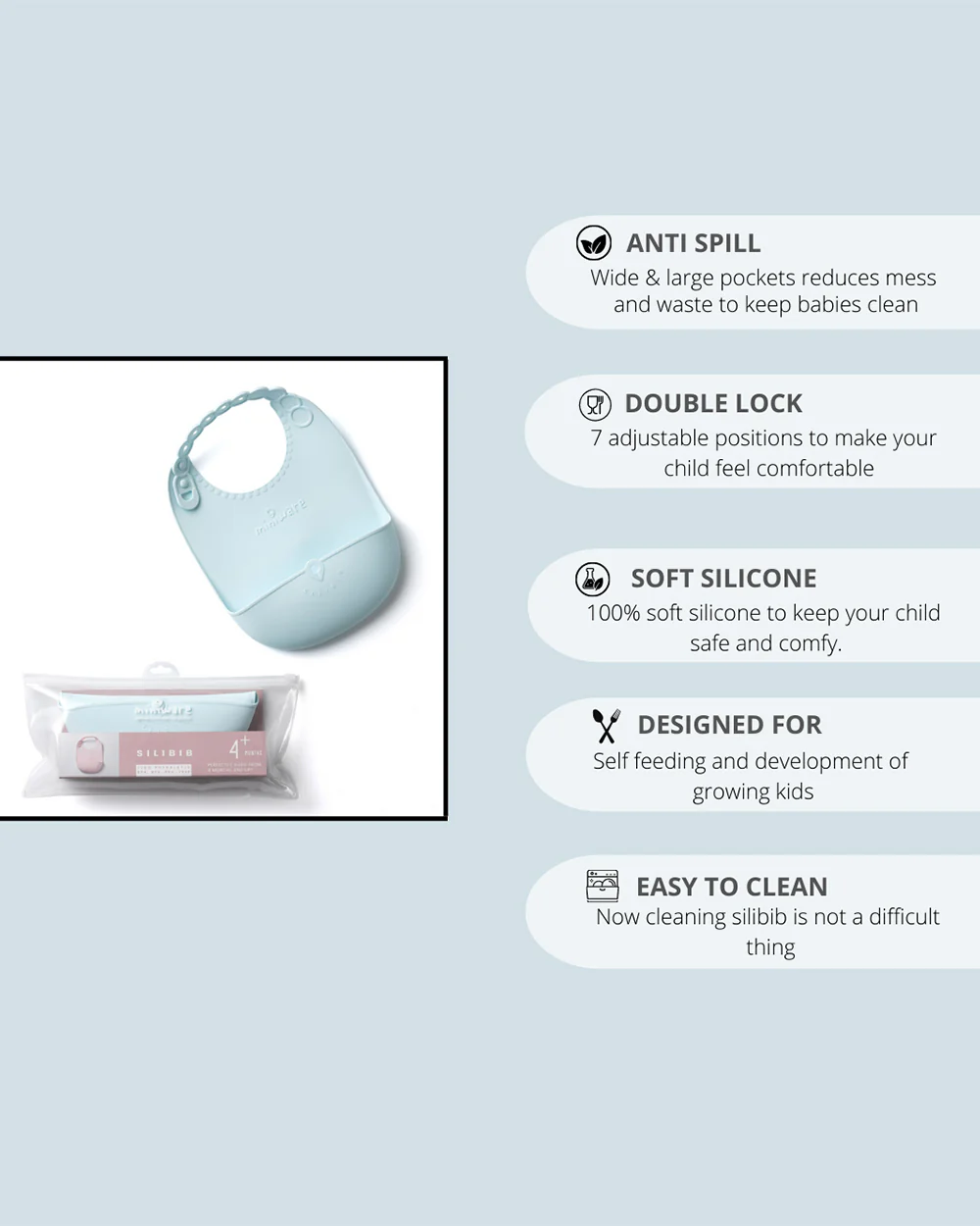 Miniware Roll & Lock Waterproof Silicone Bib-Crumb Catcher To Reduce Mess-Aqua-For Infants - Image 3