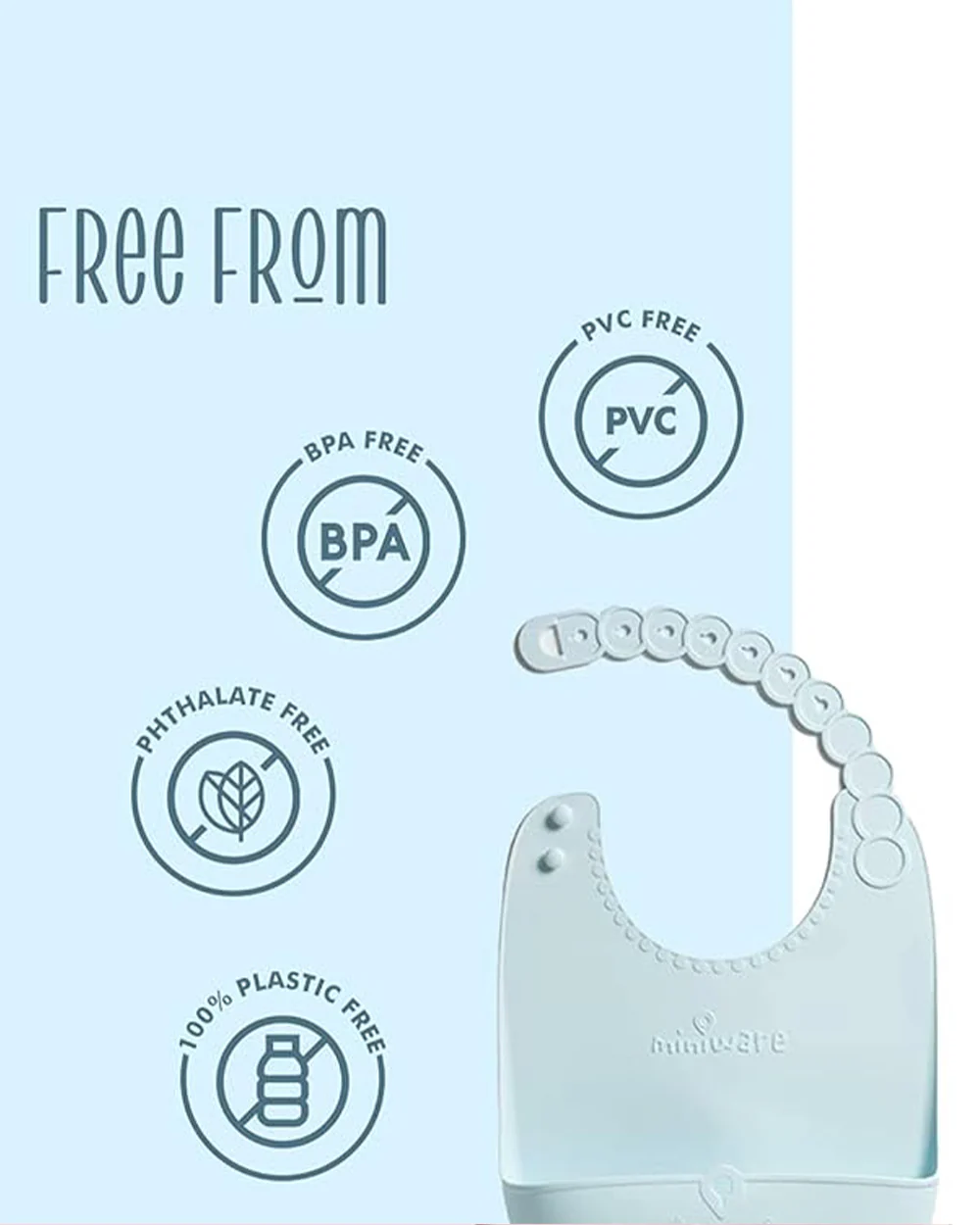 Miniware Roll & Lock Waterproof Silicone Bib-Crumb Catcher To Reduce Mess-Aqua-For Infants - Image 5