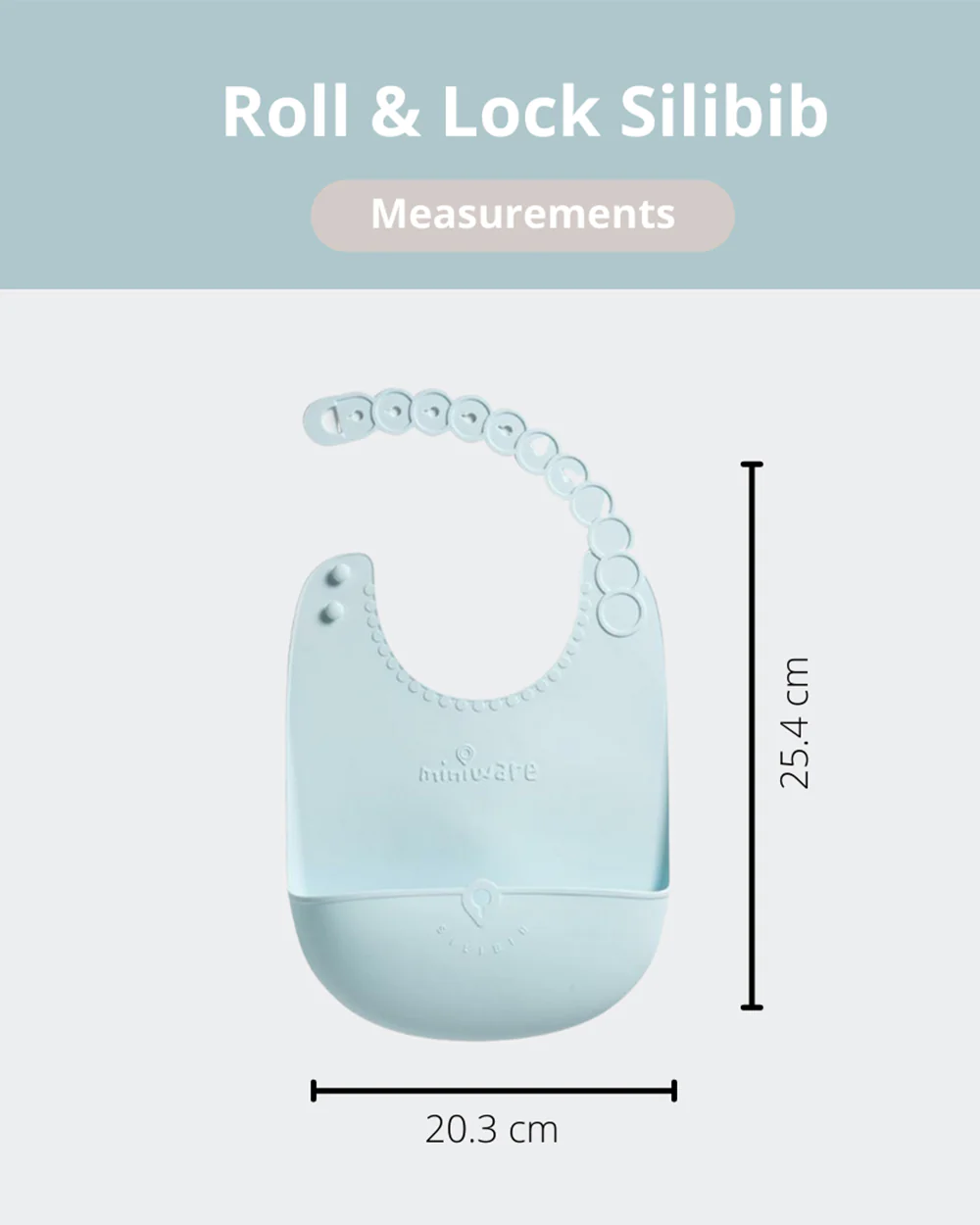 Miniware Roll & Lock Waterproof Silicone Bib-Crumb Catcher To Reduce Mess-Aqua-For Infants - Image 6
